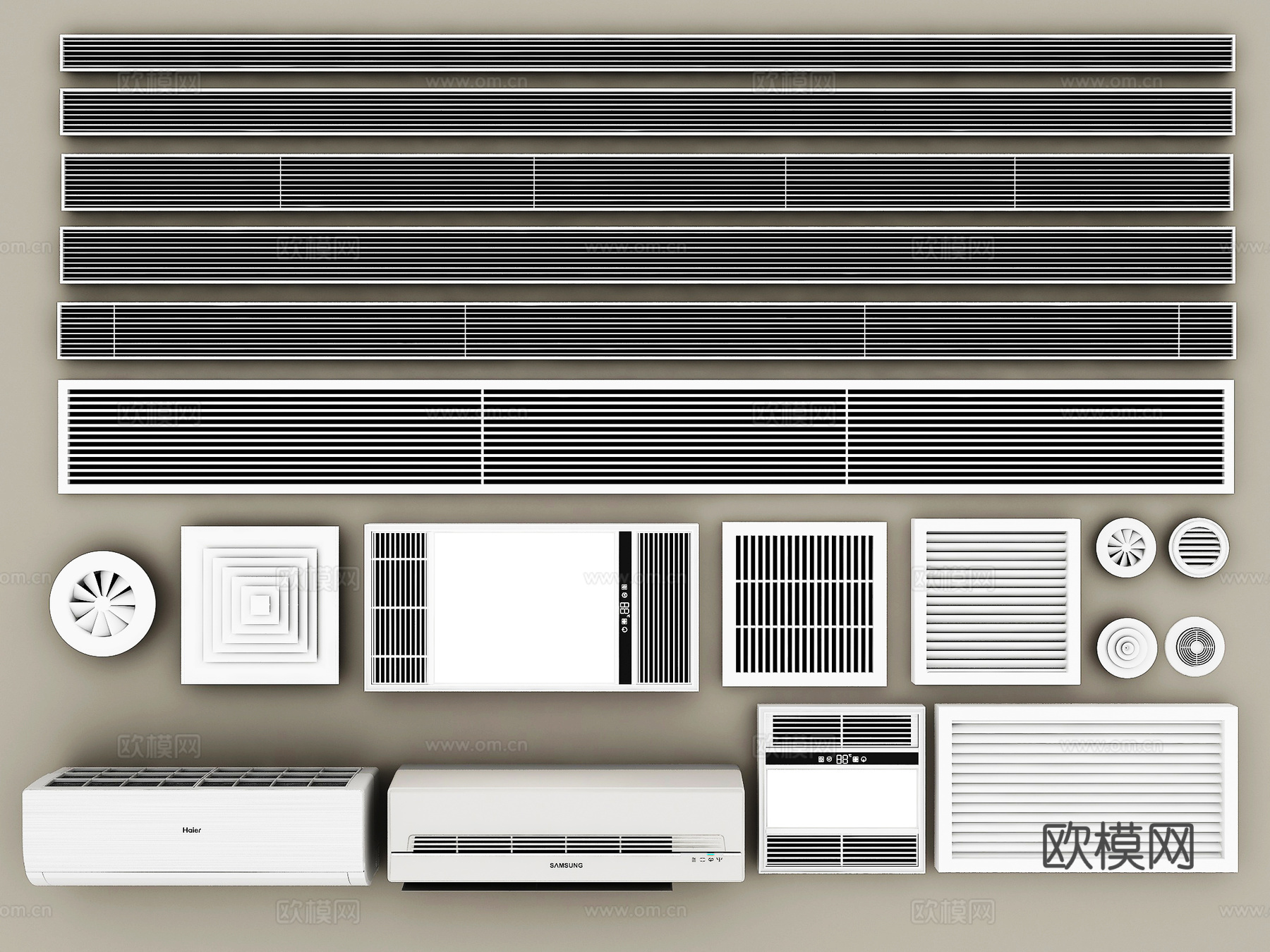 壁挂空调 暖气罩 中央空调出风口 现代su模型