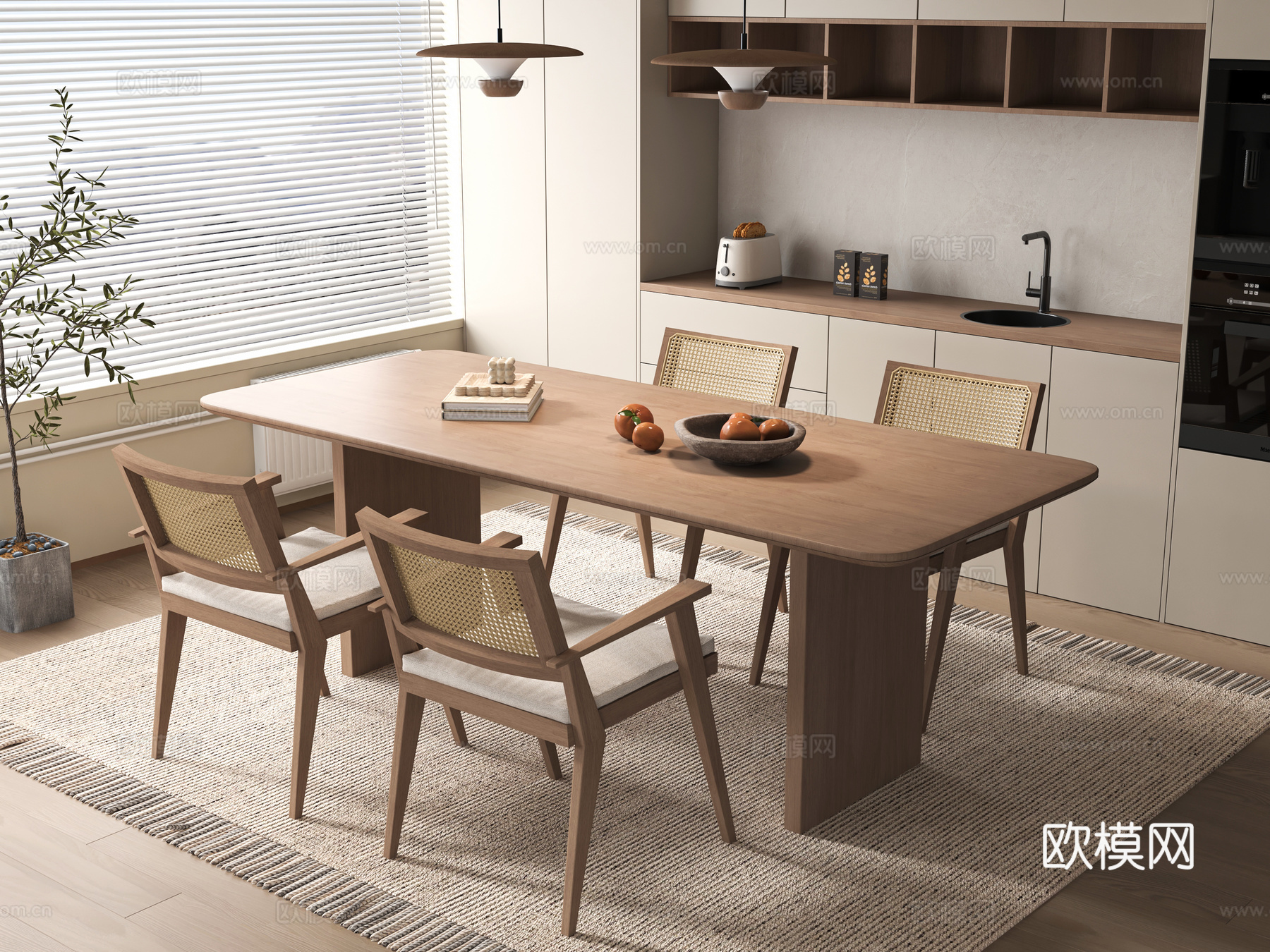 中古风餐桌椅3d模型下载