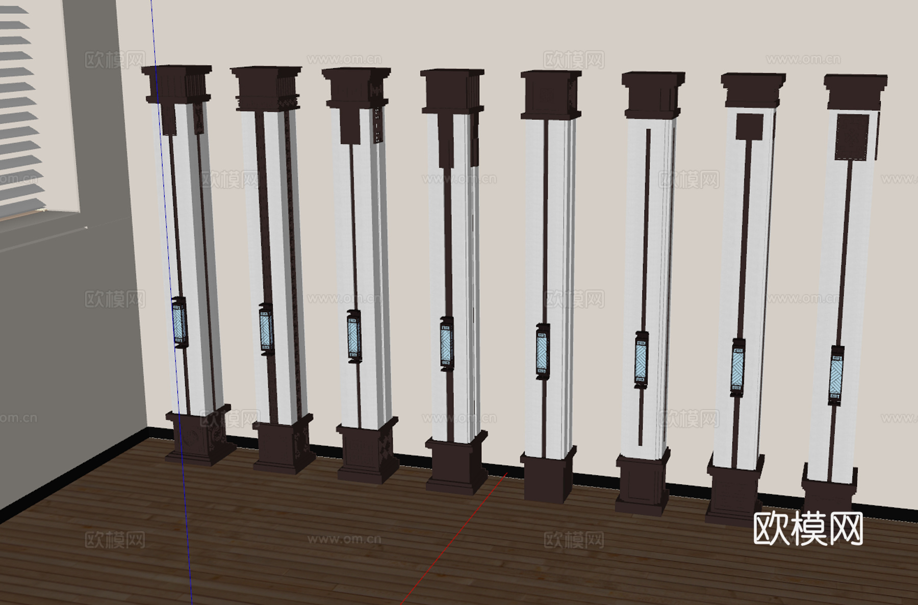 中式罗马柱 角柱 柱子su模型