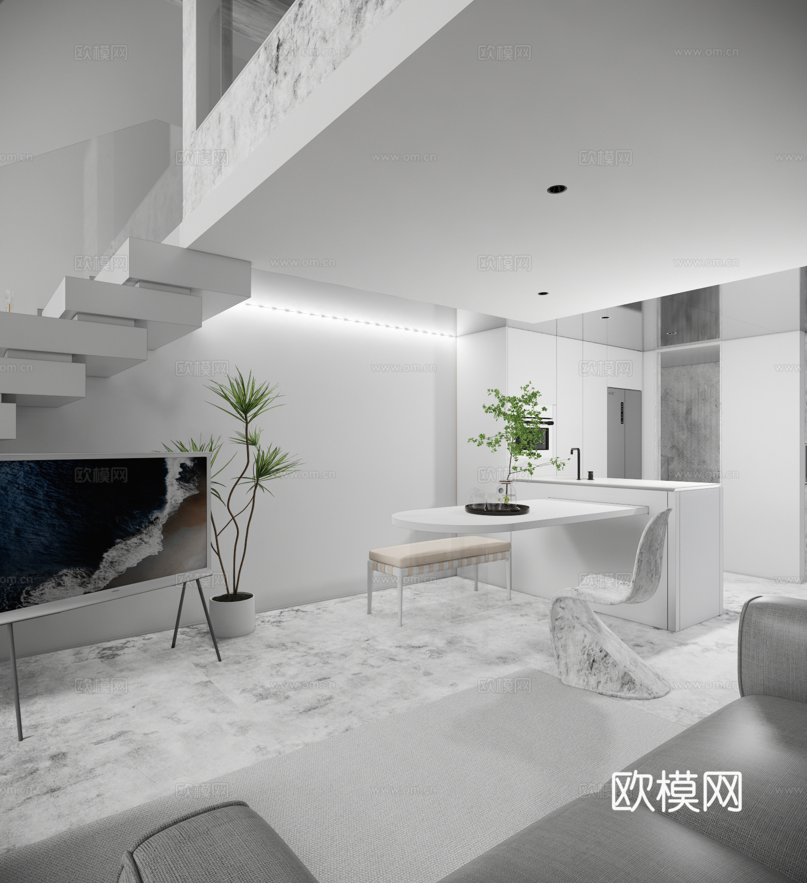 现代年轻单身公寓 酒店式公寓su模型下载（渲染图4）