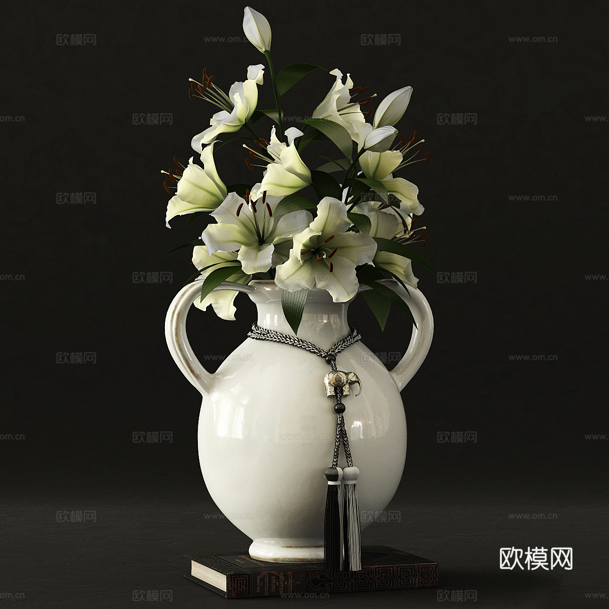 花瓶 花艺 百合花 鲜花3d模型