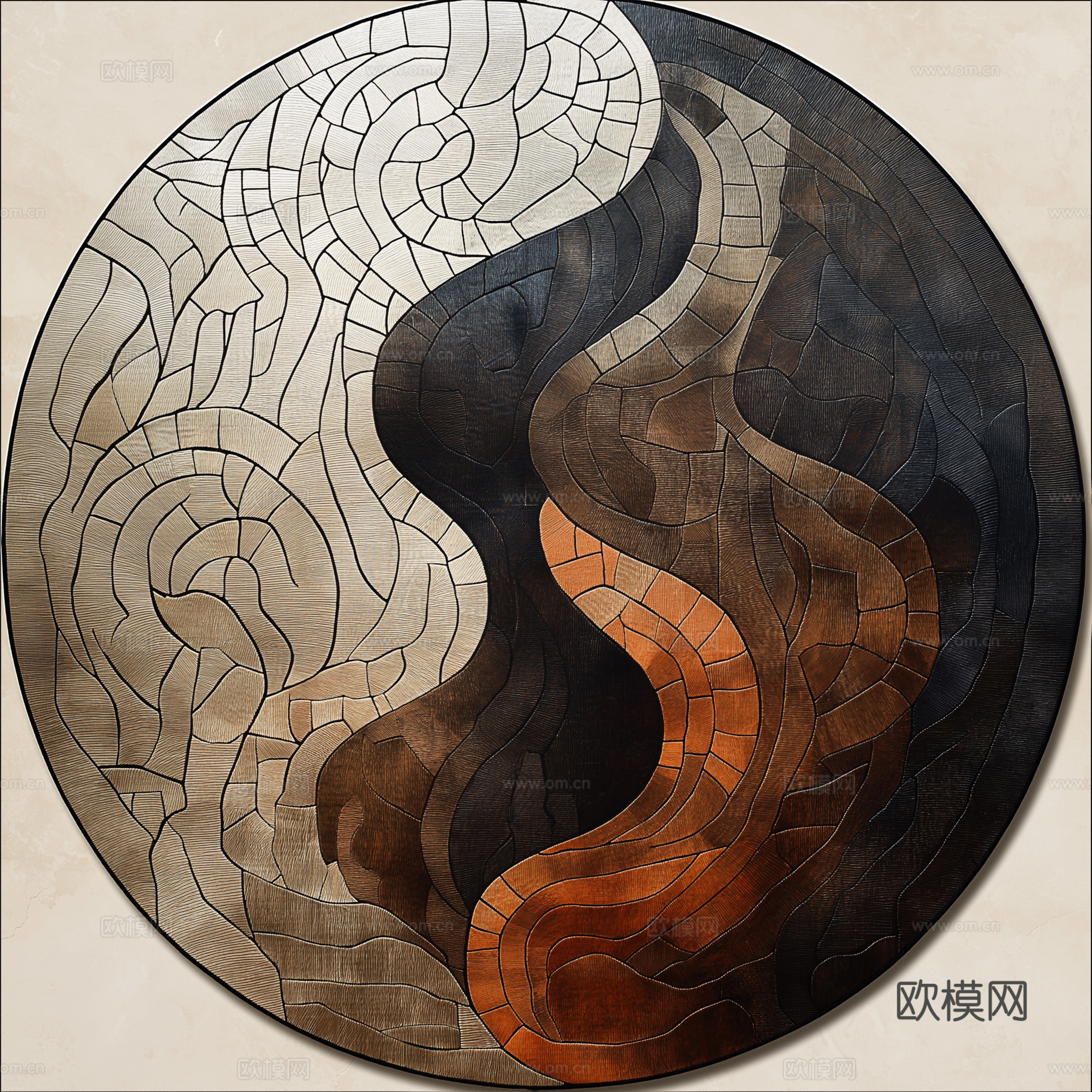 高清现代新中式风格圆形地毯下载