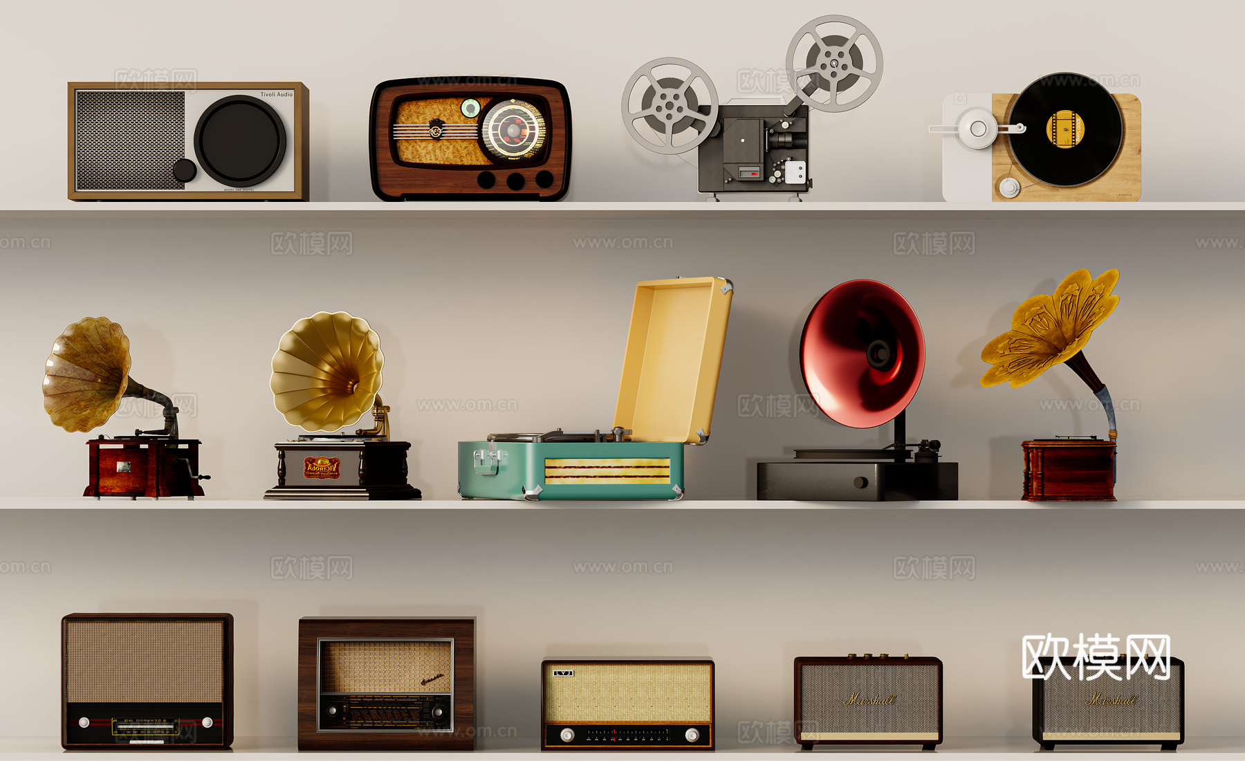 复古收音机 复古录音机 音响su模型下载（渲染图2）
