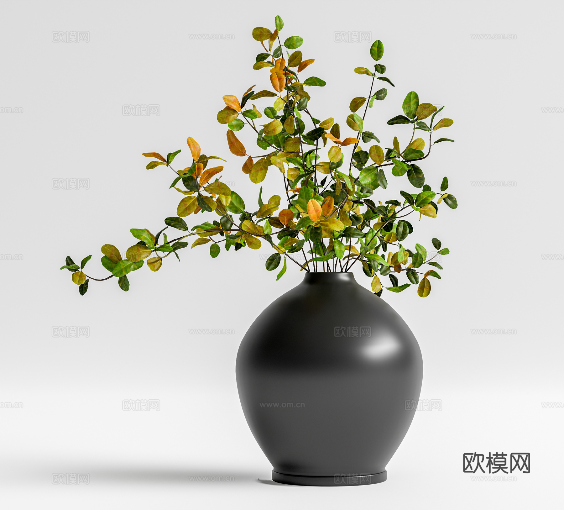 现代花瓶 陶罐 树枝花艺3d模型