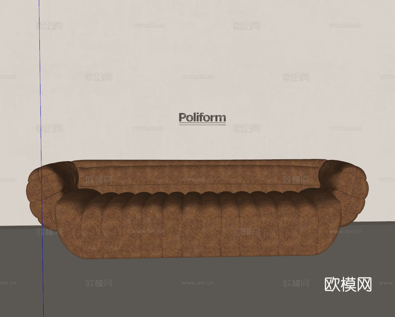 中古风多人真皮沙发su模型下载（渲染图1）