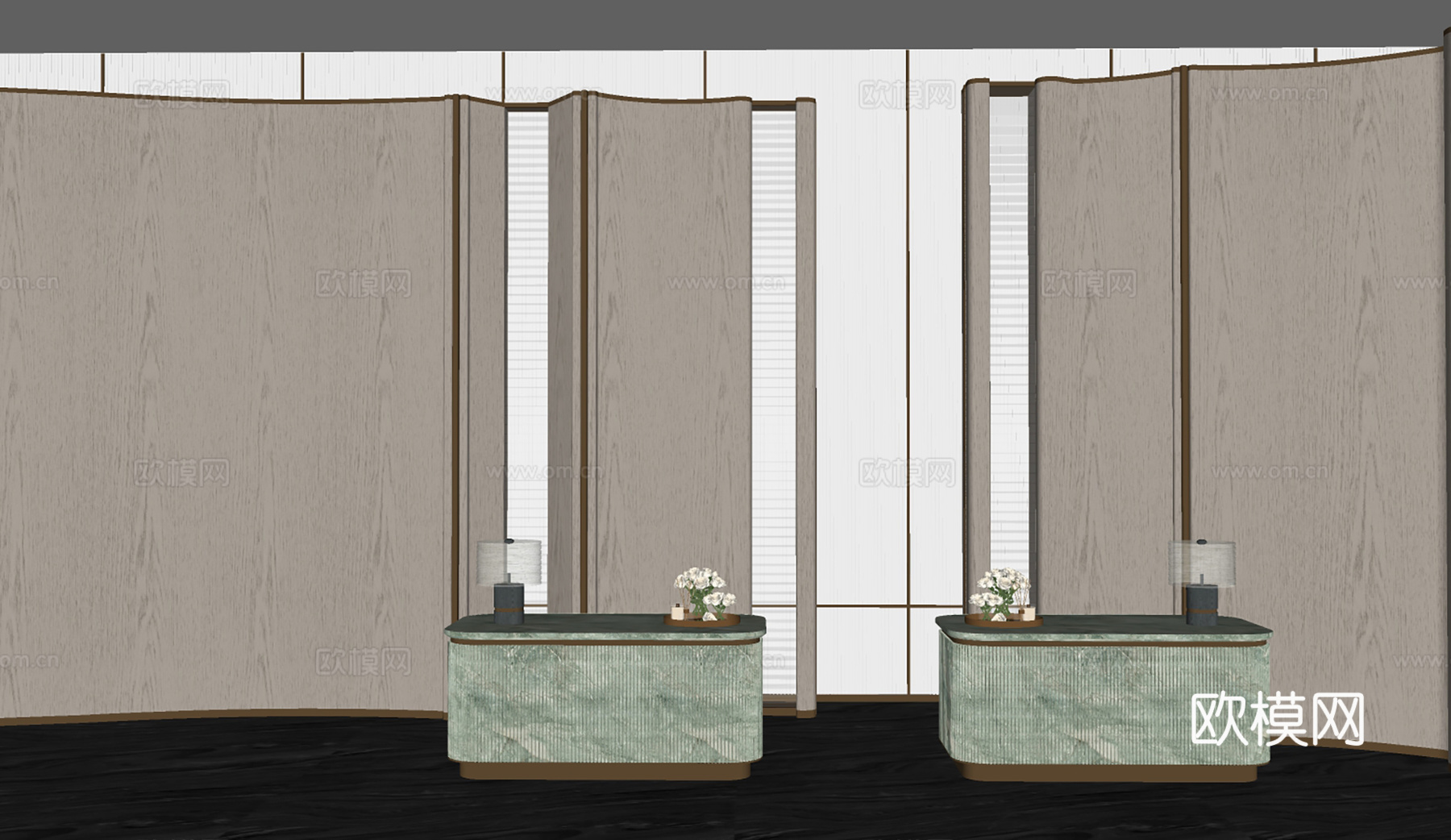 现代酒店大堂 前台背景su模型下载（渲染图1）