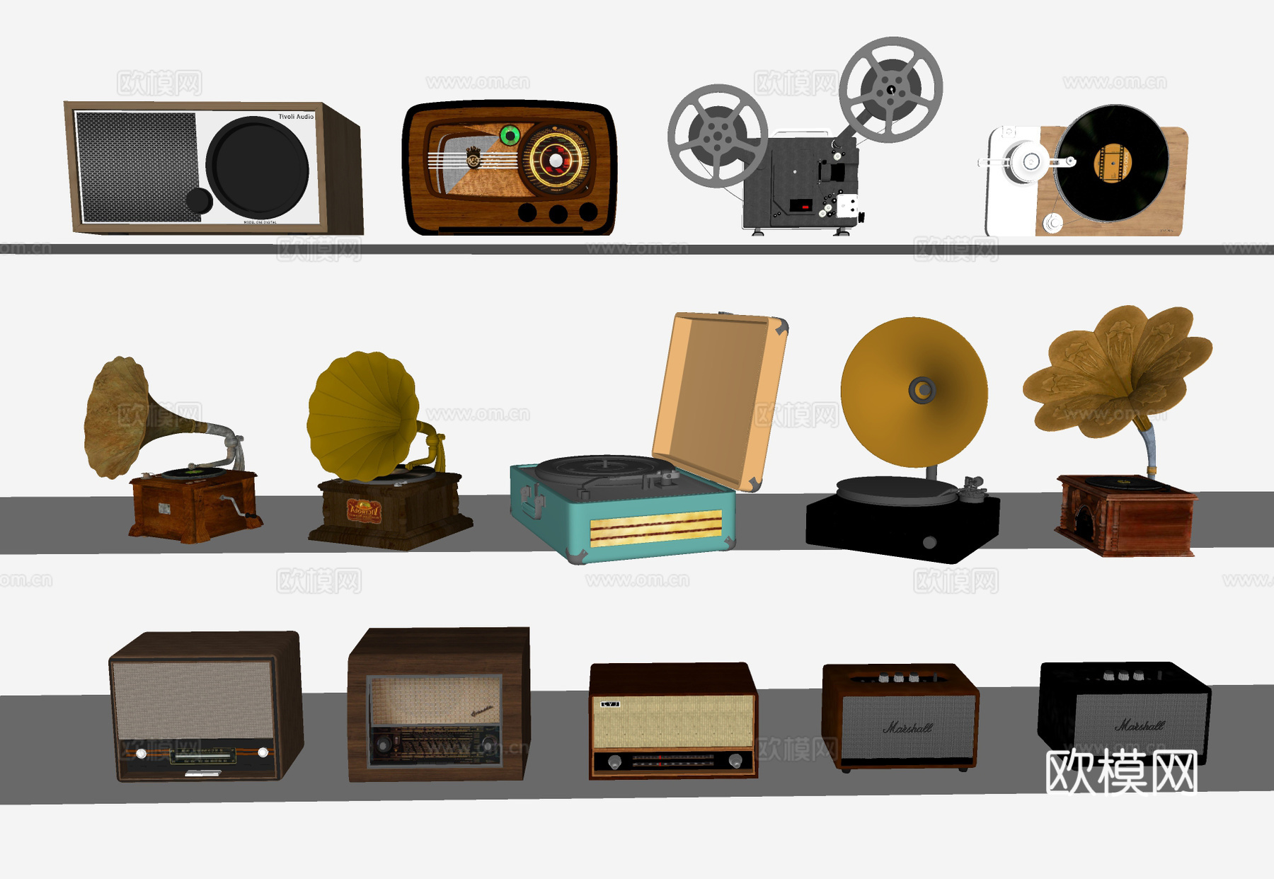 复古收音机 复古录音机 音响su模型下载（渲染图1）