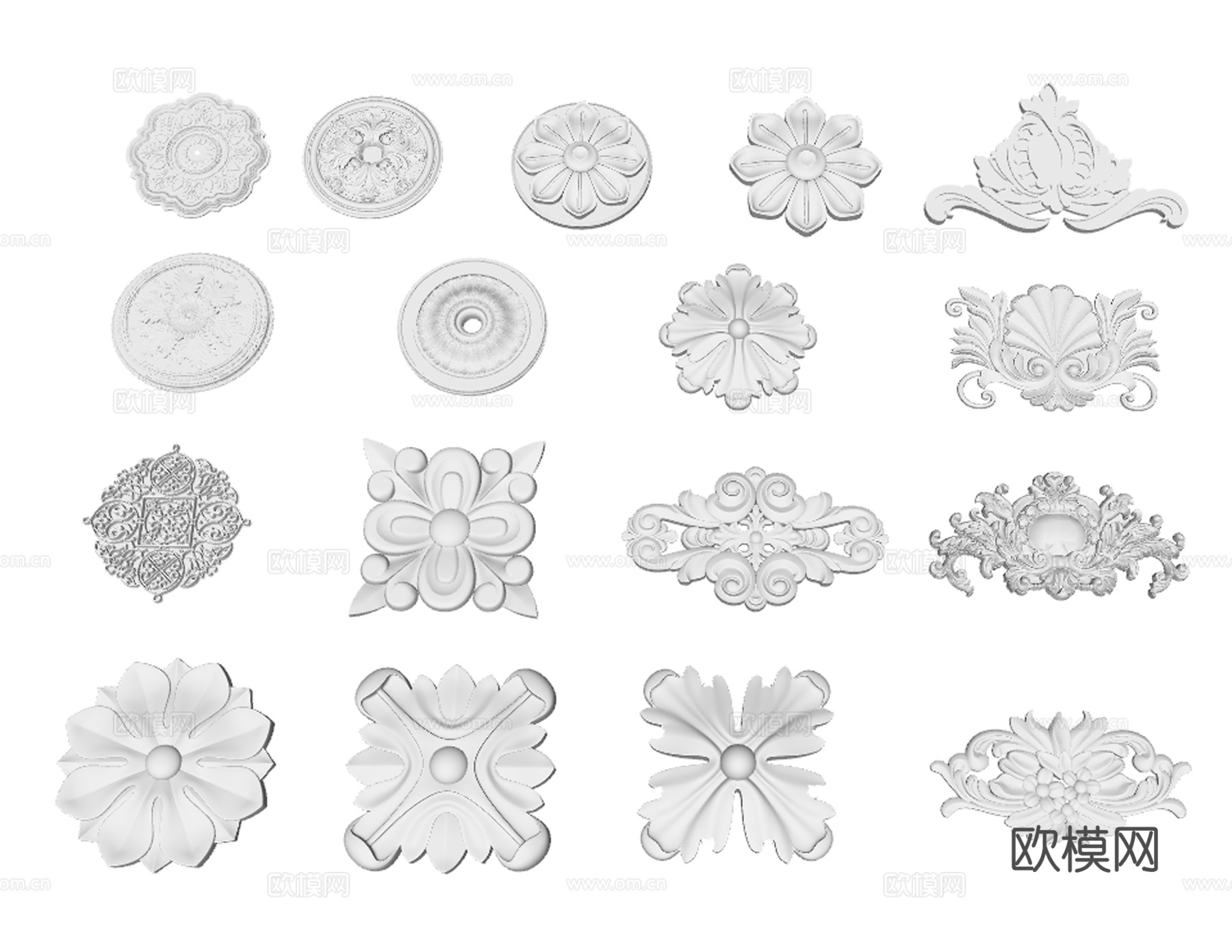 欧式浮雕 柱花 八角花su模型