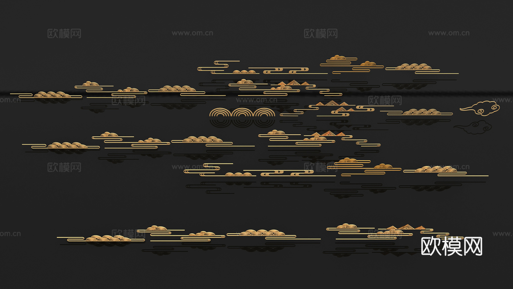 新中式祥云墙饰 云纹剪影3d模型