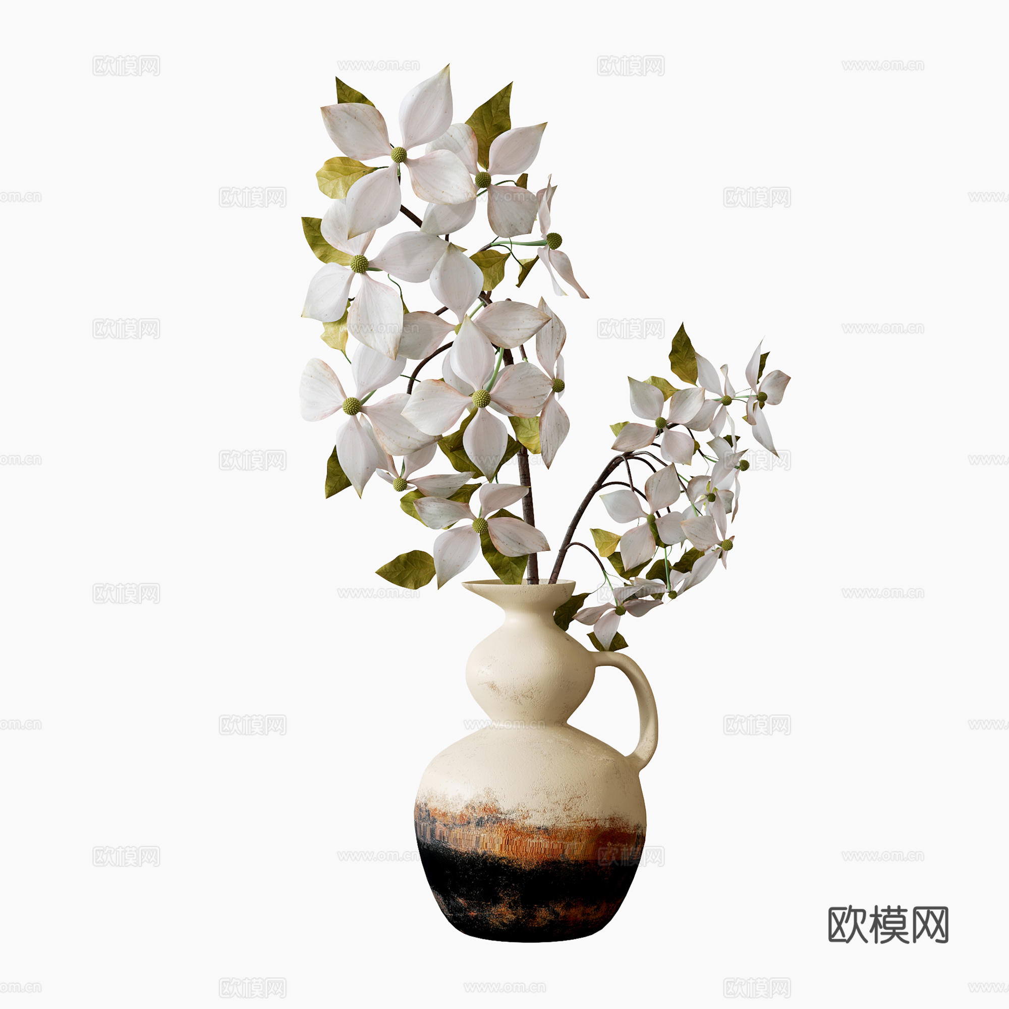 现代花艺摆件 陶罐花瓶 鲜花 花卉3d模型