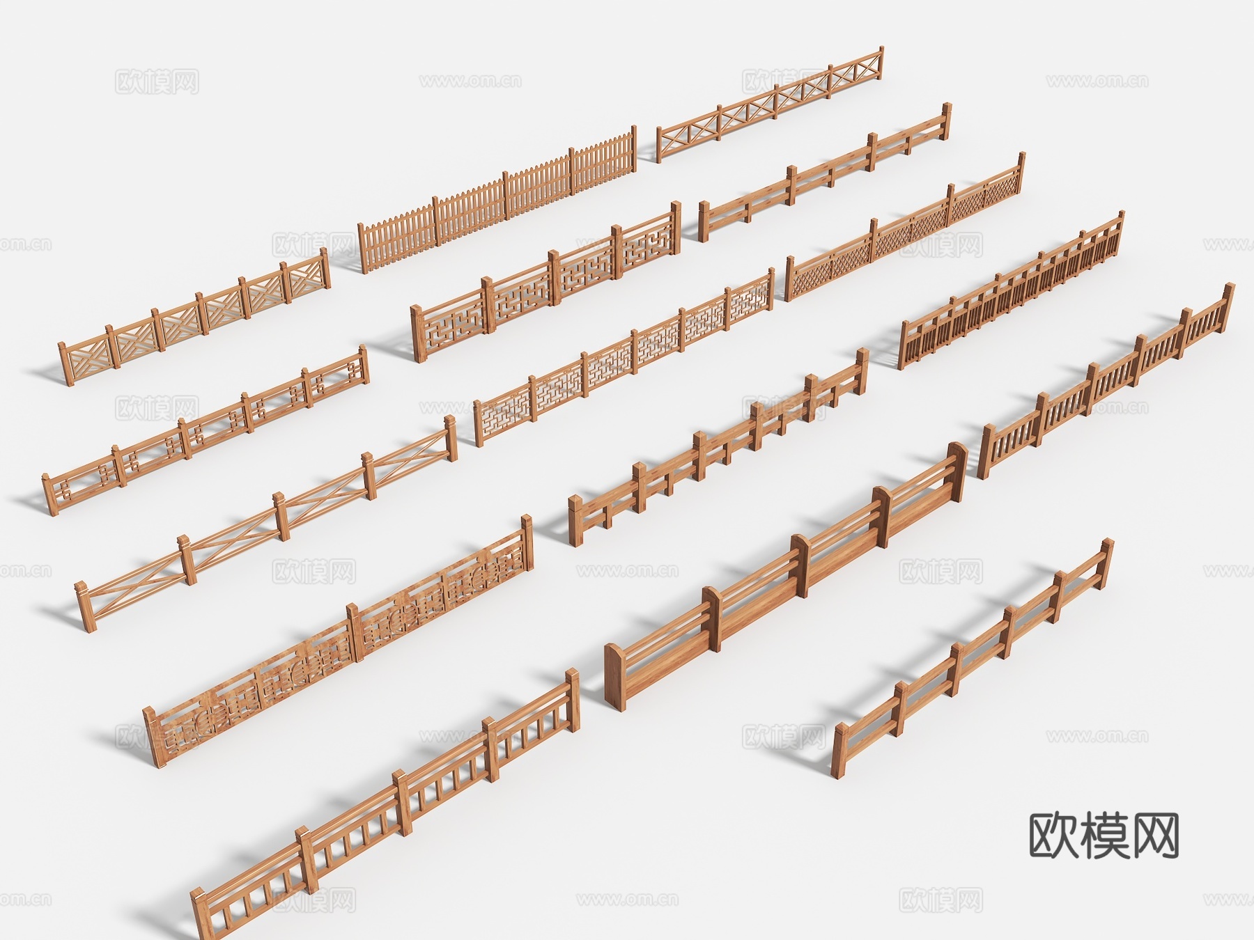 中式木栏杆 木栏杆 河道栏杆 桥栏杆 围栏 栅栏 篱笆 护栏3d模型