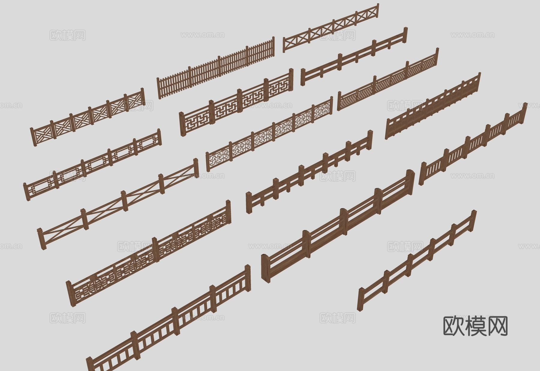 中式木栏杆 木栏杆 栅栏 篱笆 护栏su模型