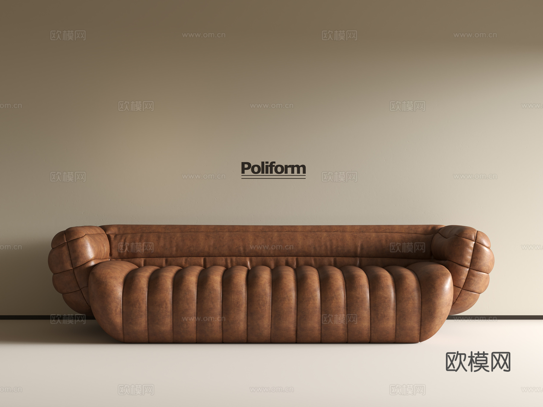 中古风多人真皮沙发su模型下载（渲染图2）
