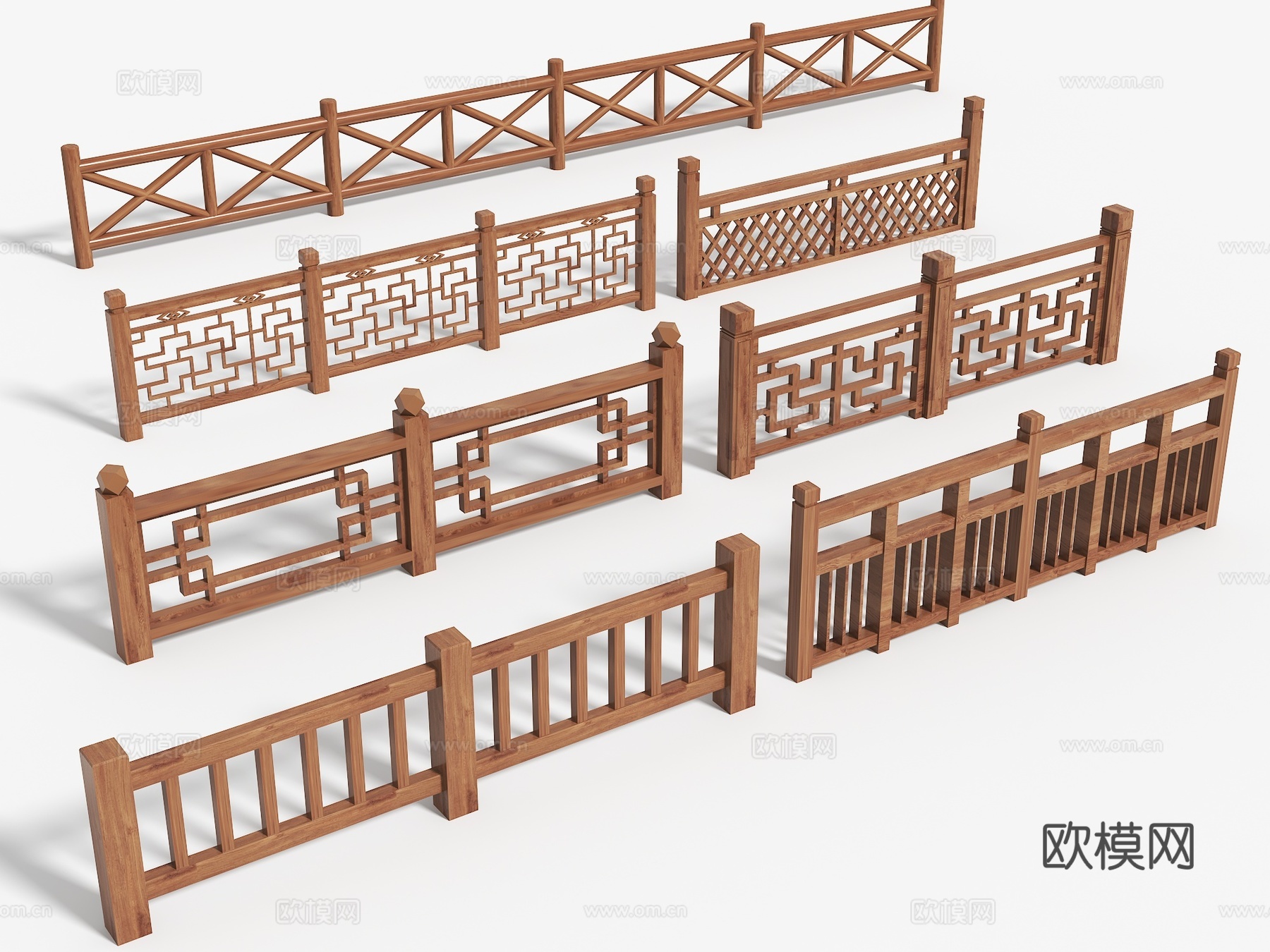 中式木栏杆 木栏杆 河道栏杆 桥栏杆 围栏 栅栏 篱笆 护栏3d模型