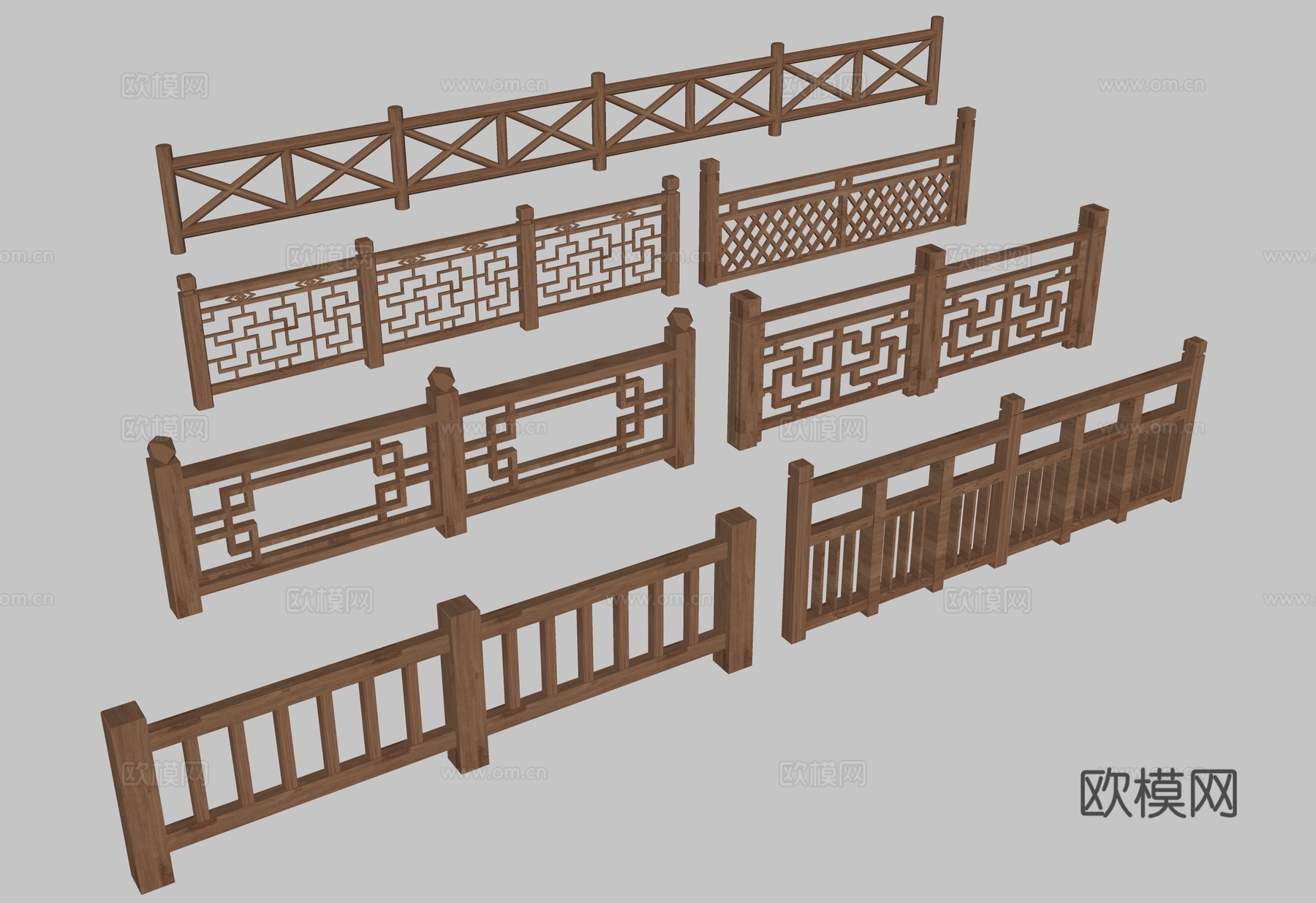 中式木栏杆 围栏 栅栏 篱笆 护栏su模型