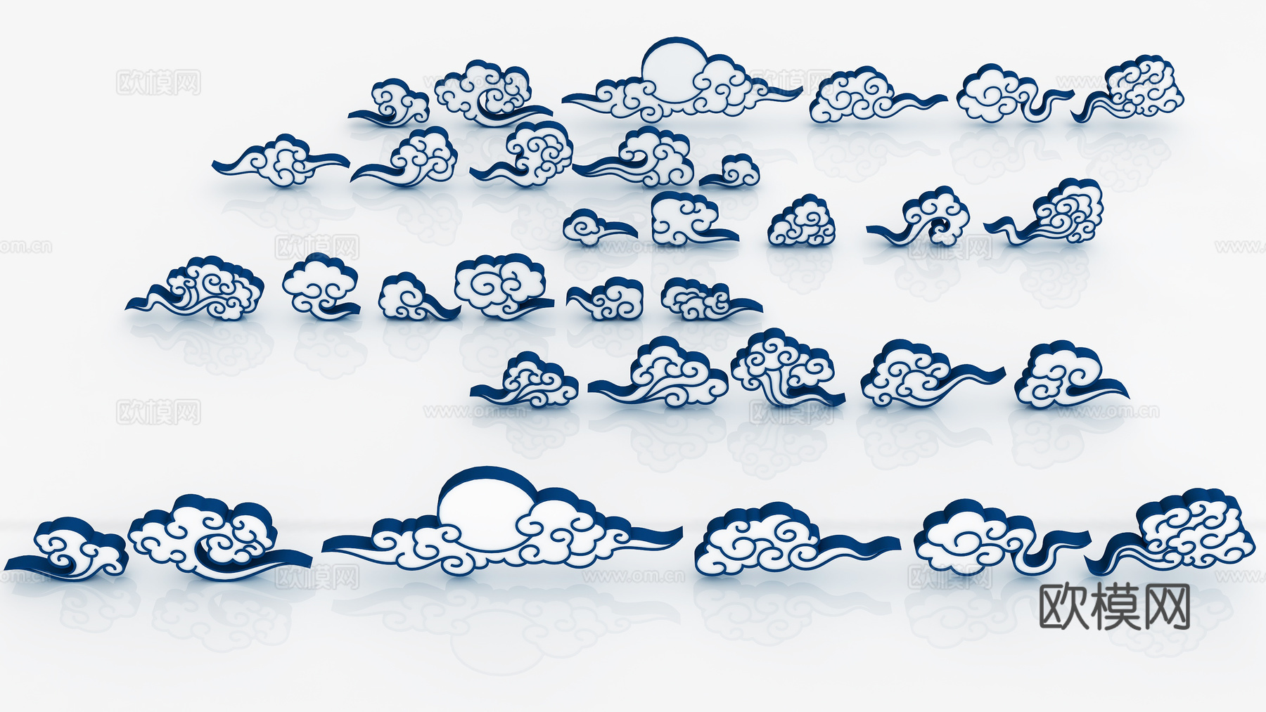新中式祥云墙饰 云纹剪影3d模型