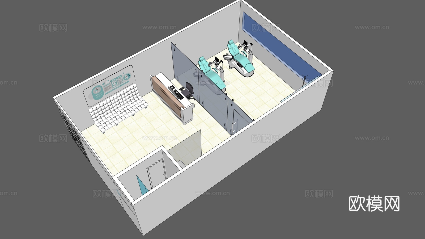 牙科门诊室 牙科诊所 牙医室su模型下载（渲染图1）