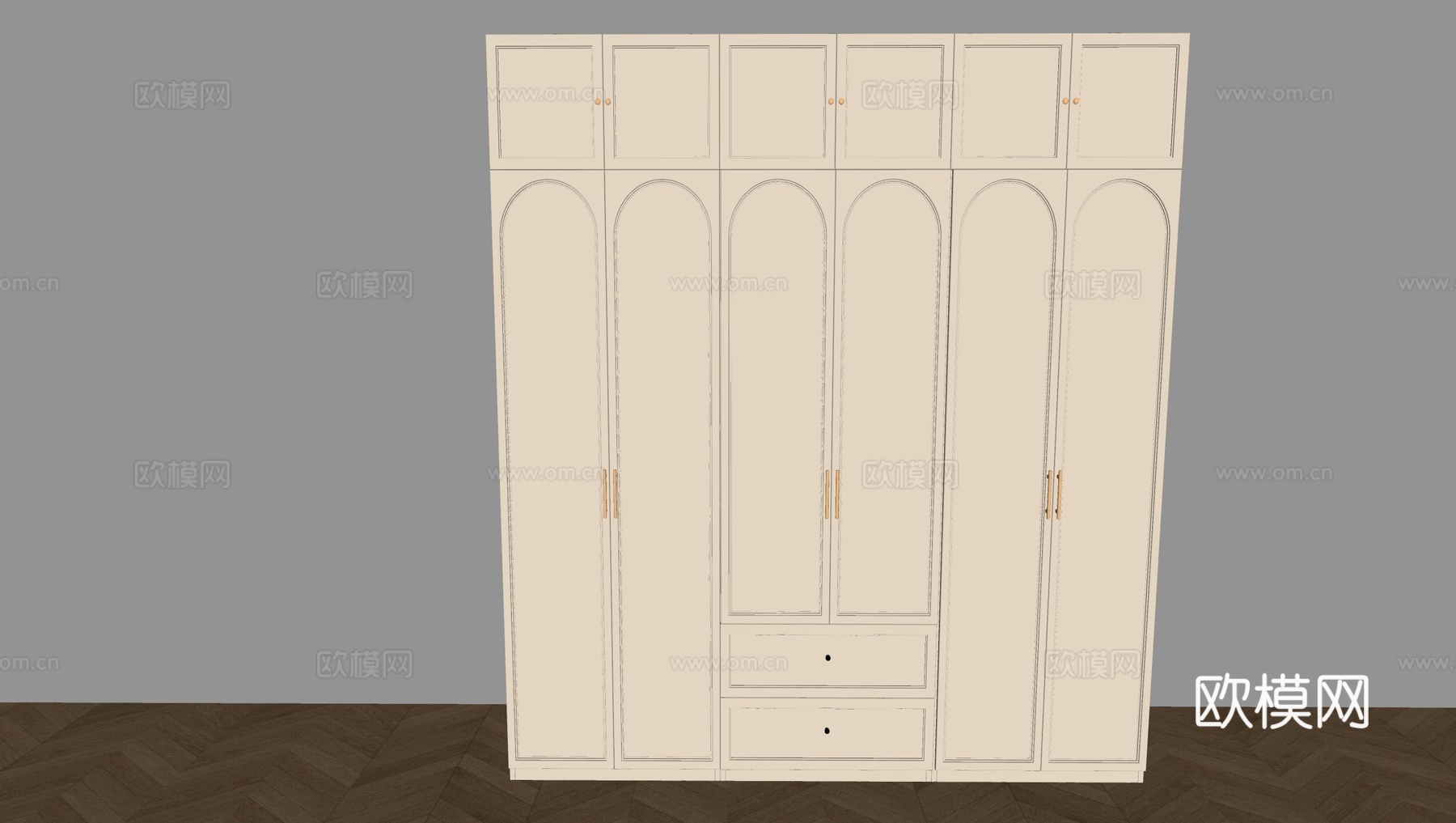 法式衣柜 实木平开门衣柜su模型
