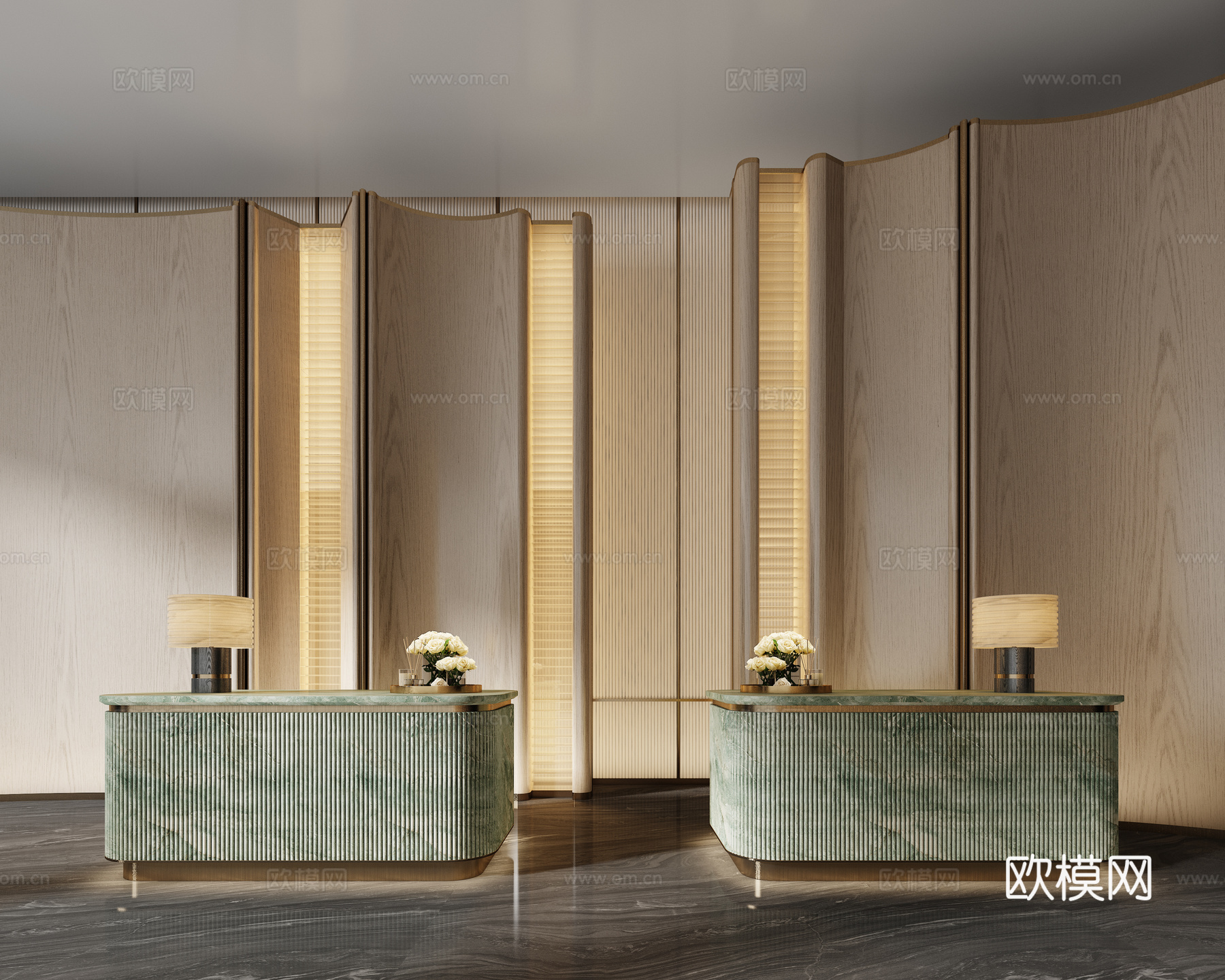 现代酒店大堂 前台背景su模型下载（渲染图2）