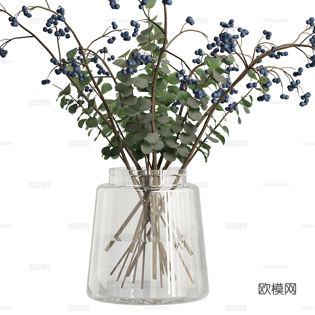 现代花瓶 花艺 蓝莓3d模型