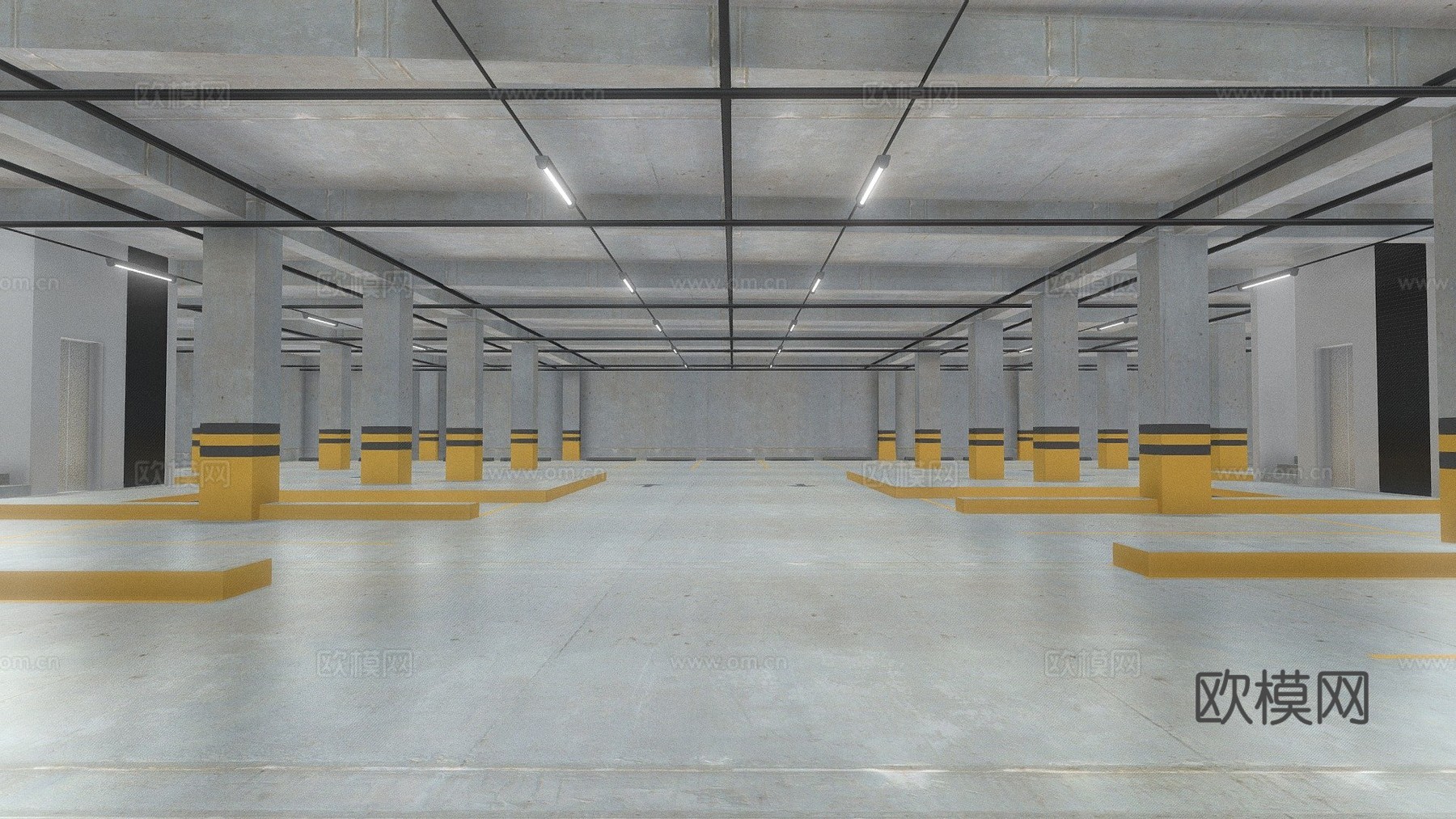 地下停车场su模型下载（渲染图2）