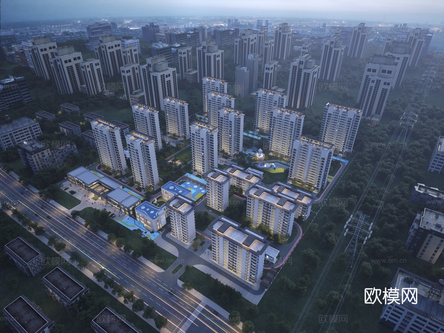 小区住宅鸟瞰3d模型下载