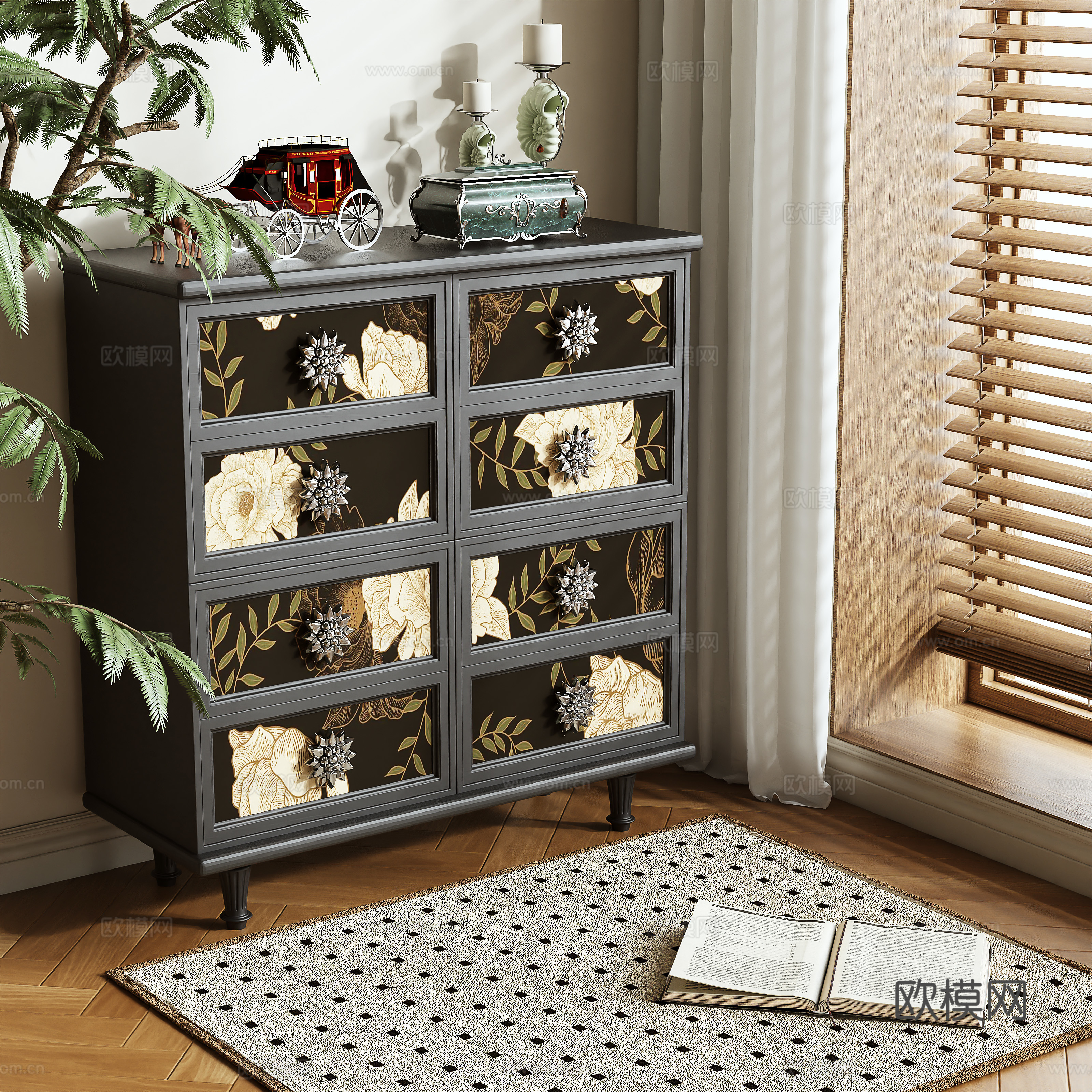 法式斗柜 储物柜3d模型下载