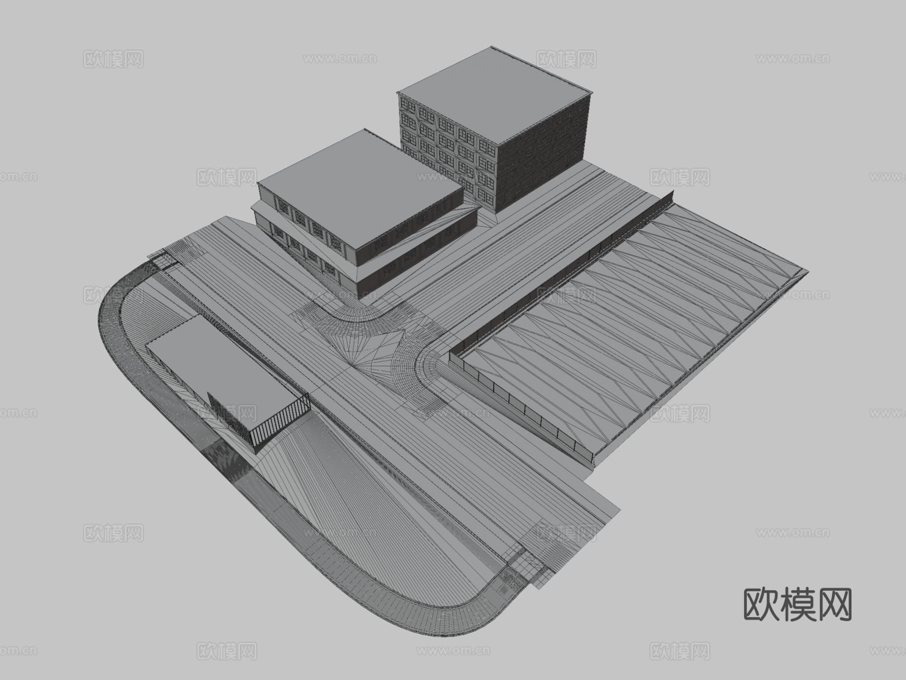 道路交叉口 停车场su模型