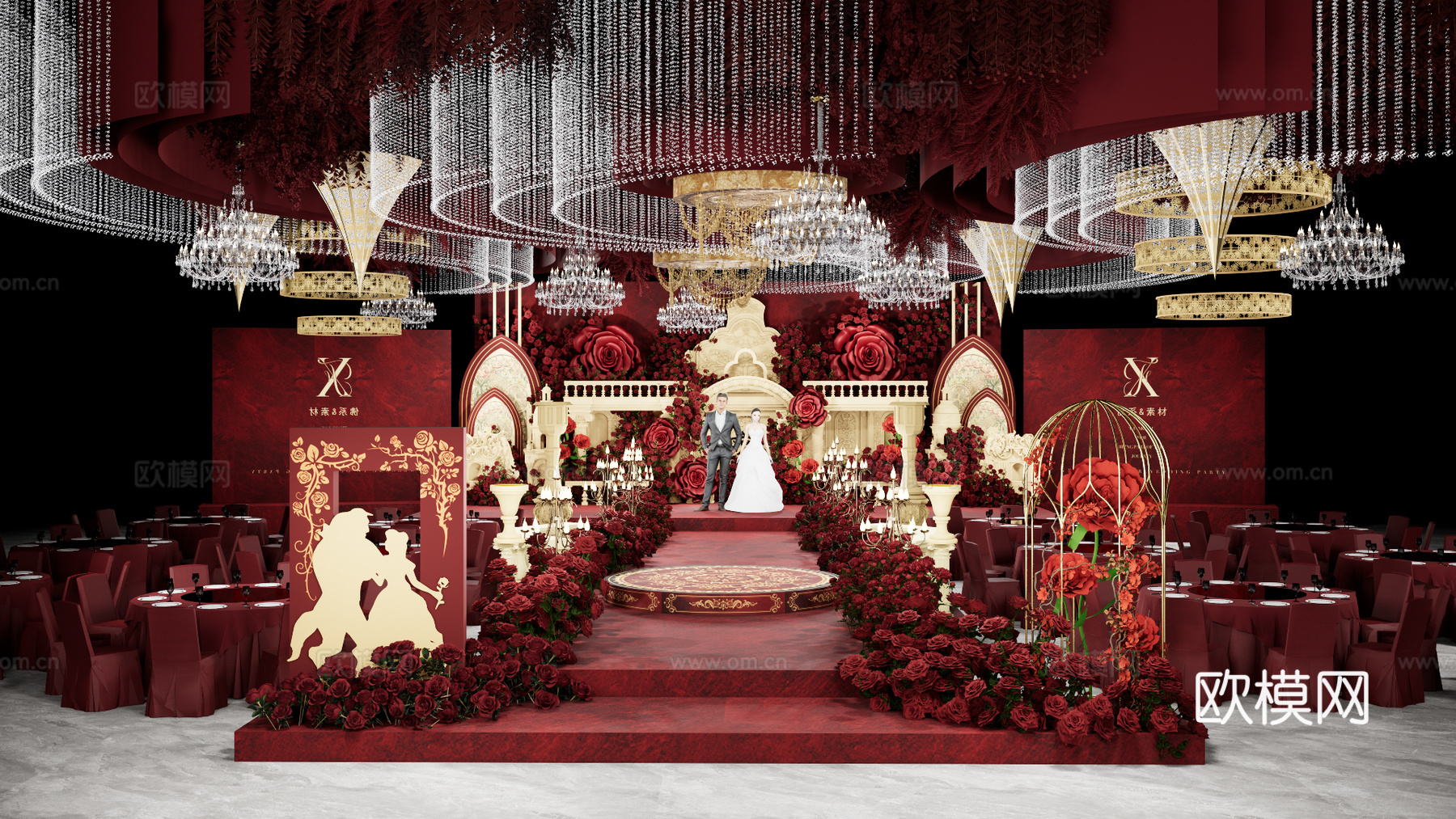欧式泡雕吊顶婚礼su模型下载（渲染图1）