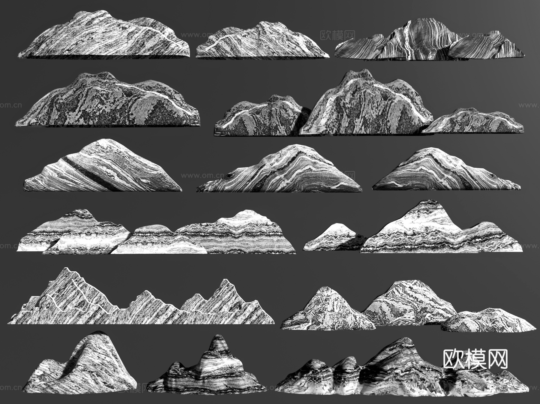 新中式雪浪石 假山片石 泰山石 景观置石3d模型