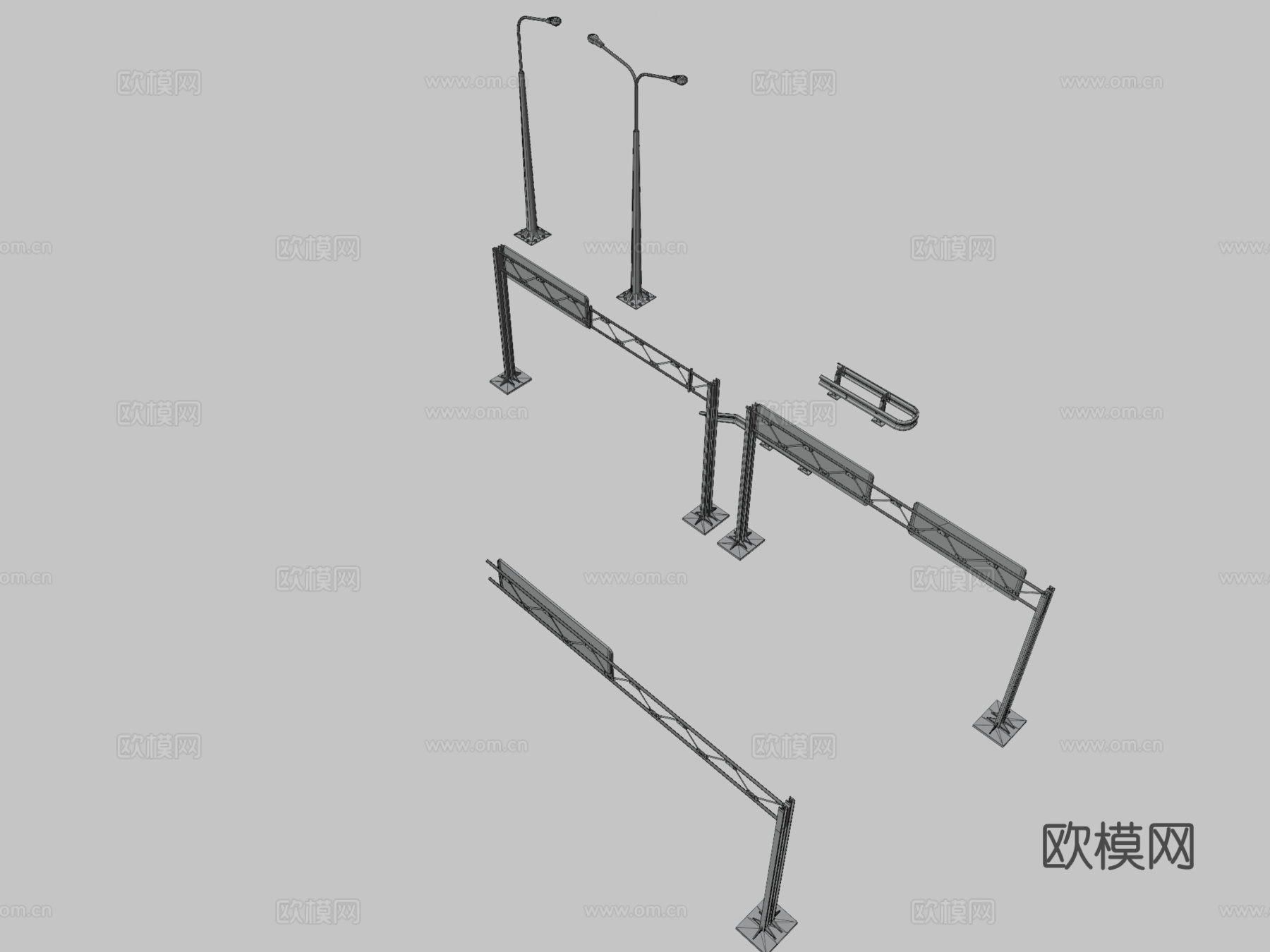 高速公路护栏标志su模型