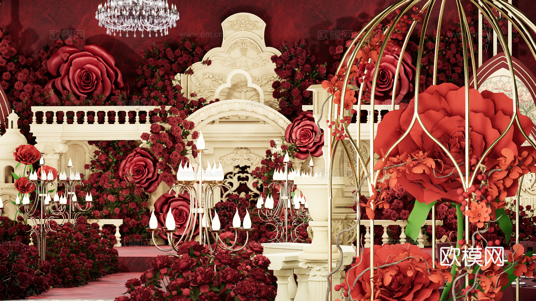 欧式泡雕吊顶婚礼su模型下载（渲染图2）
