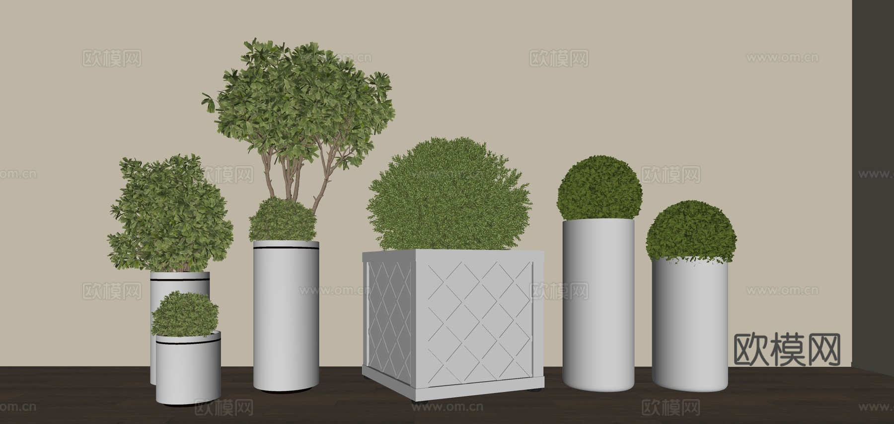 现代绿植盆栽 绿植球su模型下载（渲染图1）