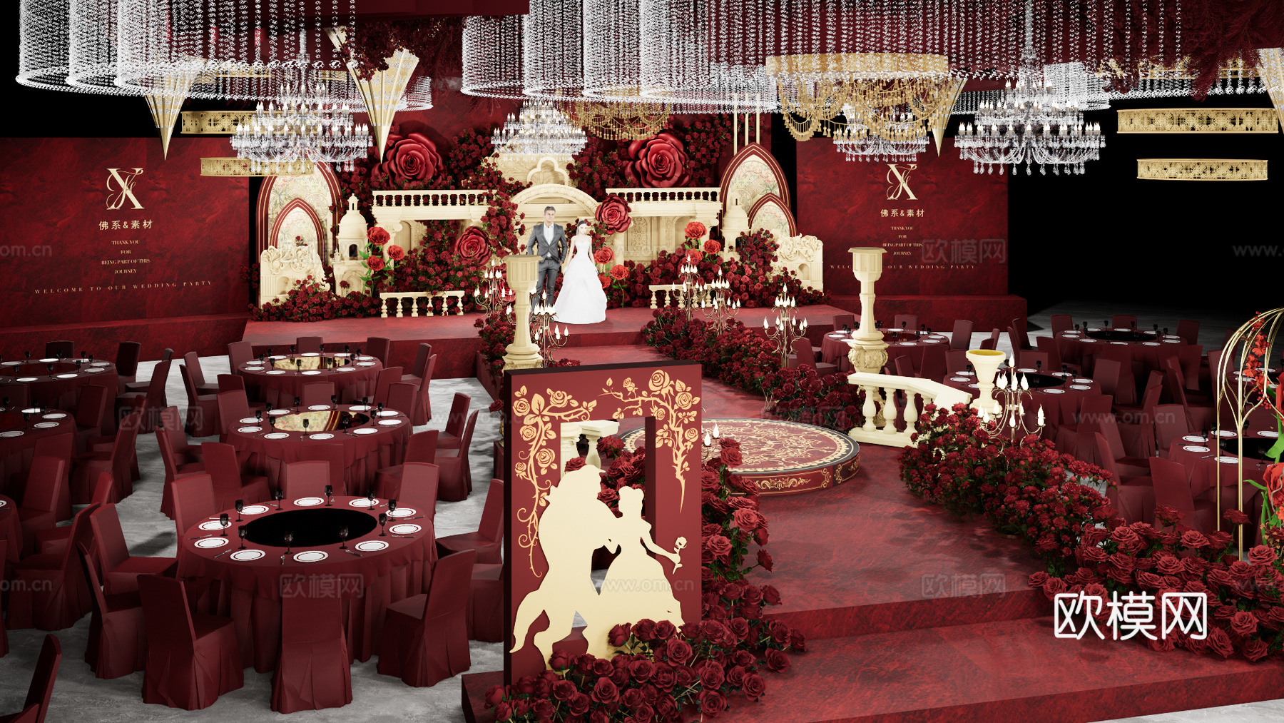 欧式泡雕吊顶婚礼su模型下载（渲染图3）