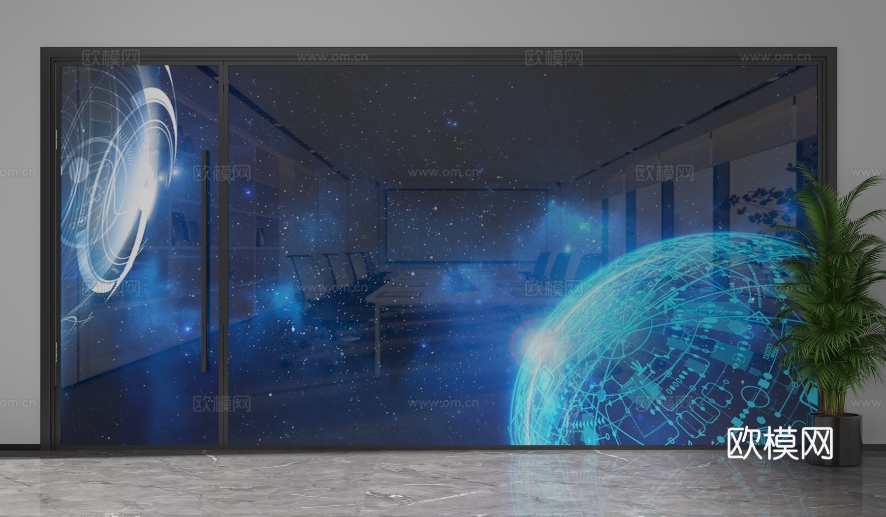 现代科幻电子背景墙 办公室背景3d模型