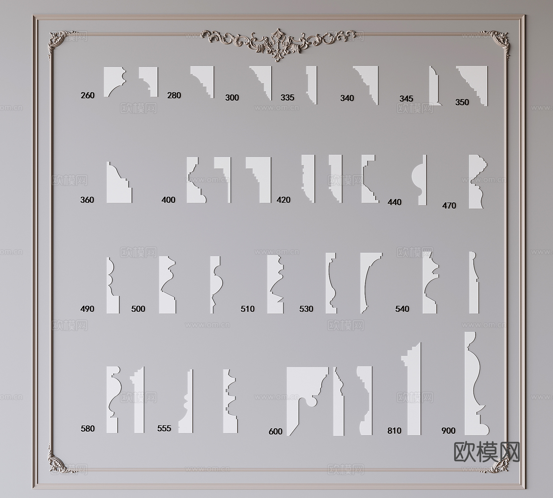 法式雕花线条 踢脚线 天花角线 檐口线3d模型下载