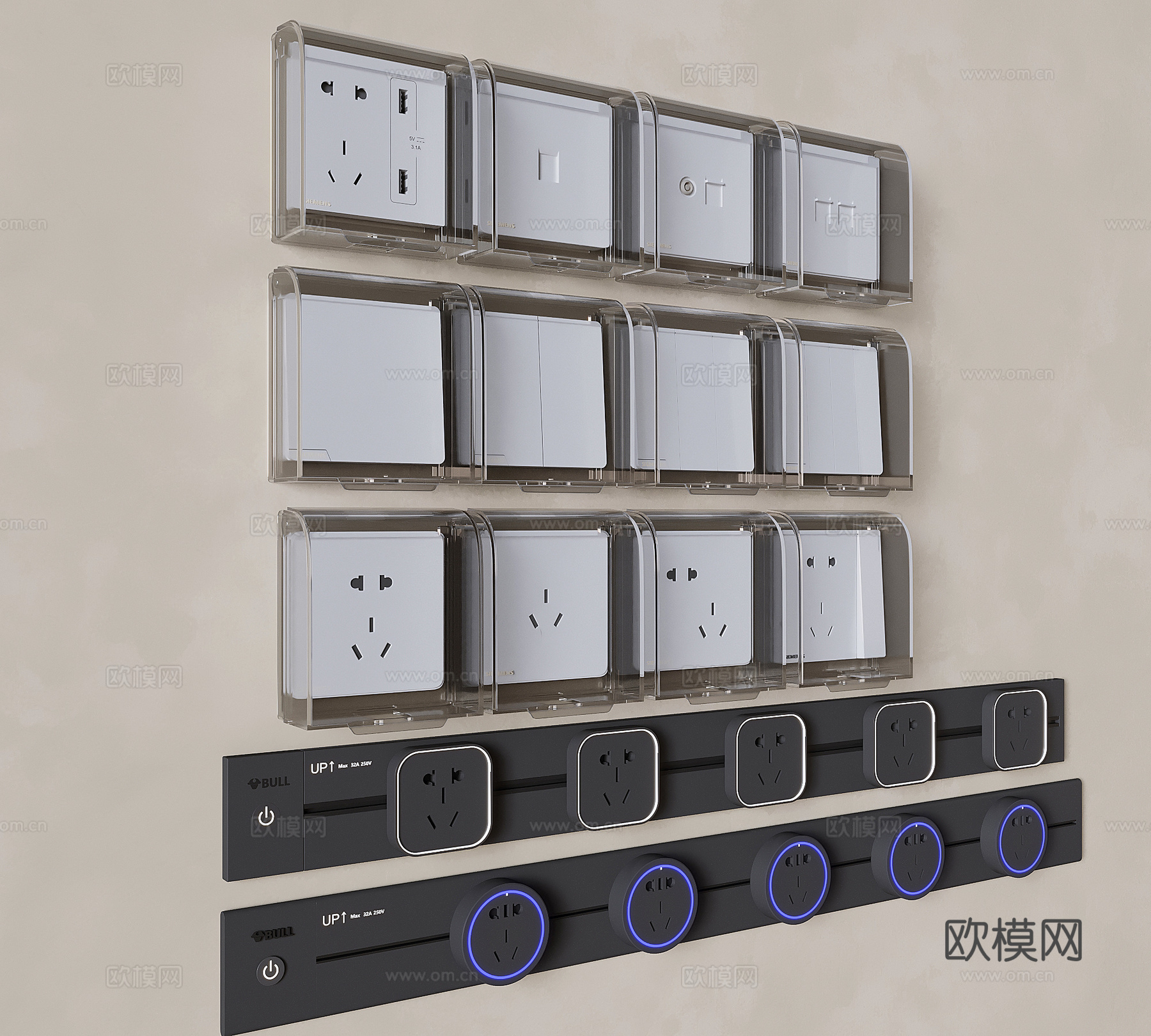 开关插座面板  防水盒网络插座 可移动轨道插座3d模型