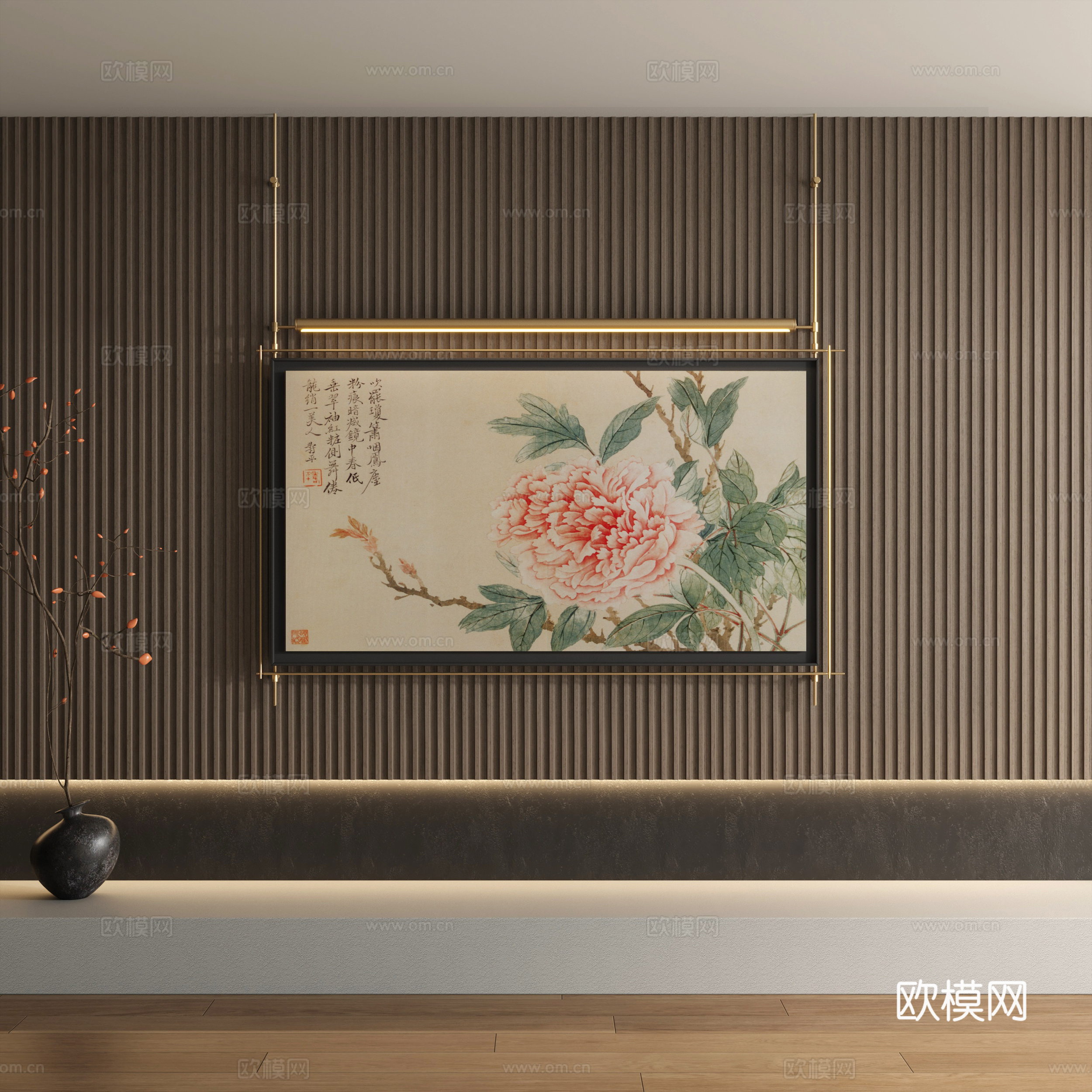 新中式装饰画 花卉画 挂画3d模型