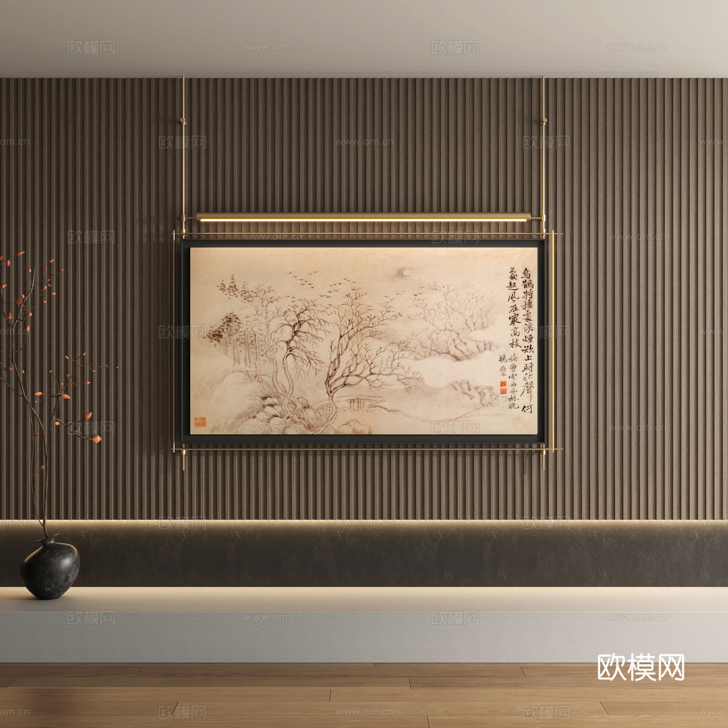 新中式 金属杆挂画 古画 装饰画3d模型