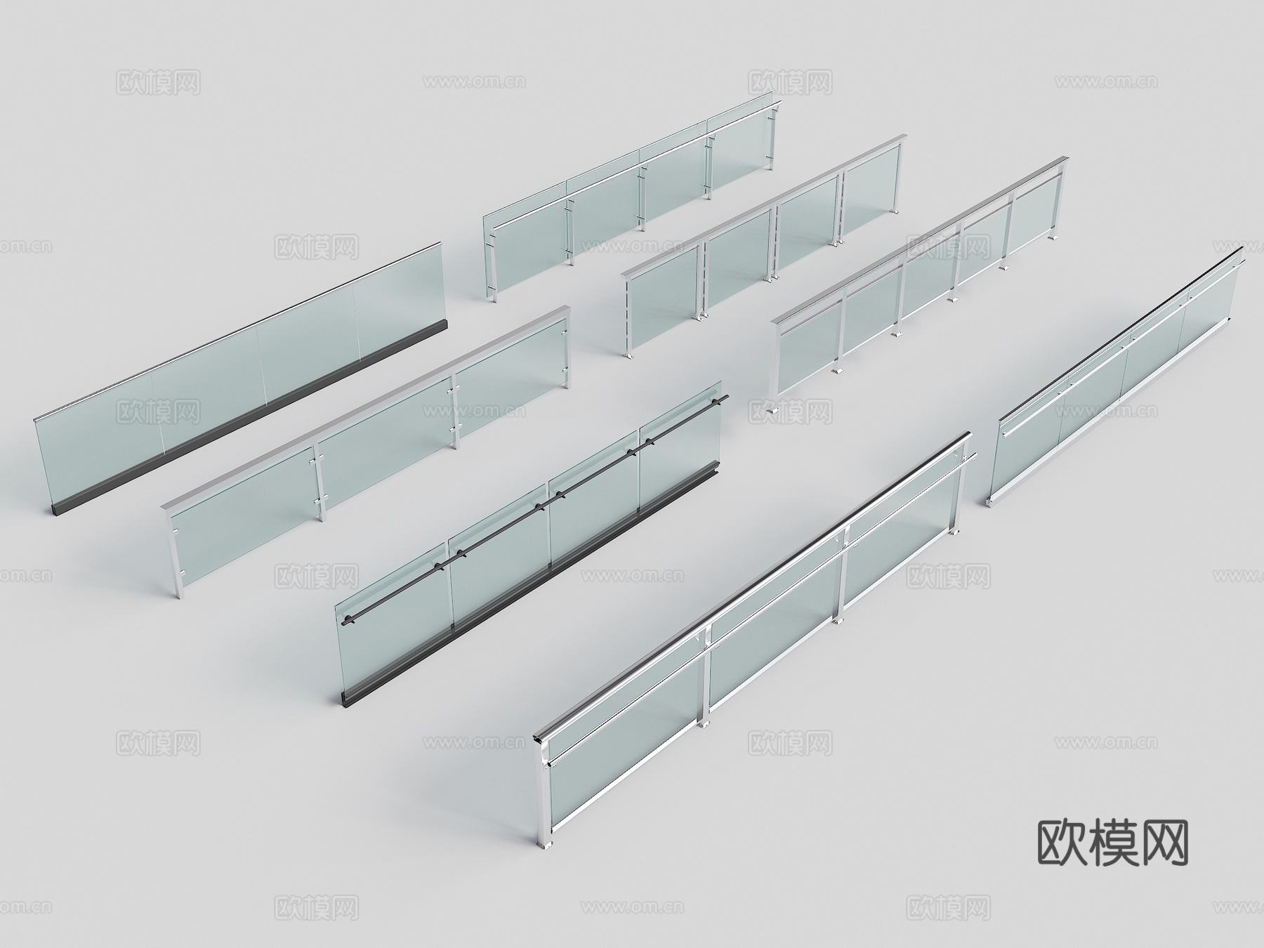 现代玻璃栏杆 不锈钢栏杆 金属护栏 围栏3d模型