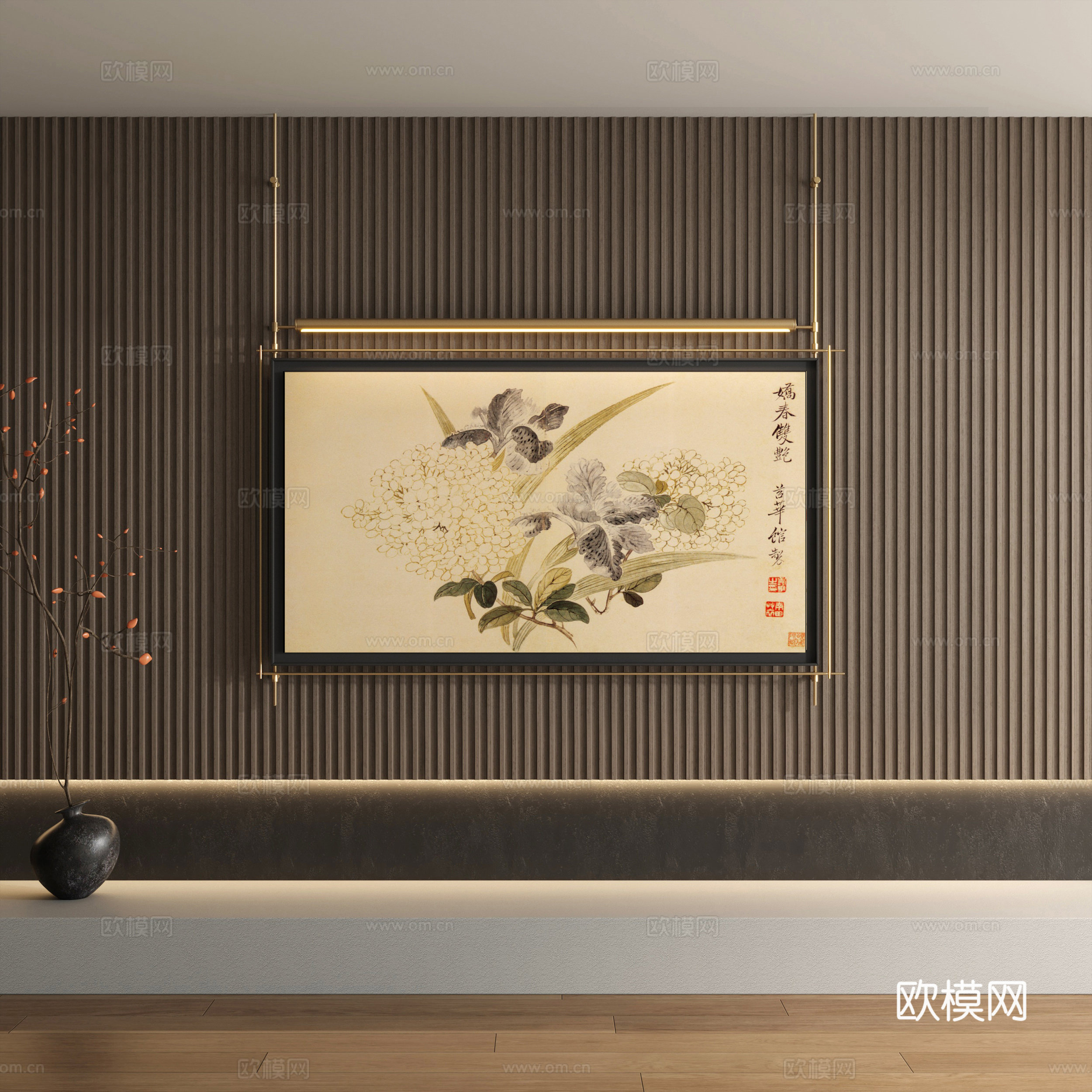 新中式装饰画 花卉挂画3d模型