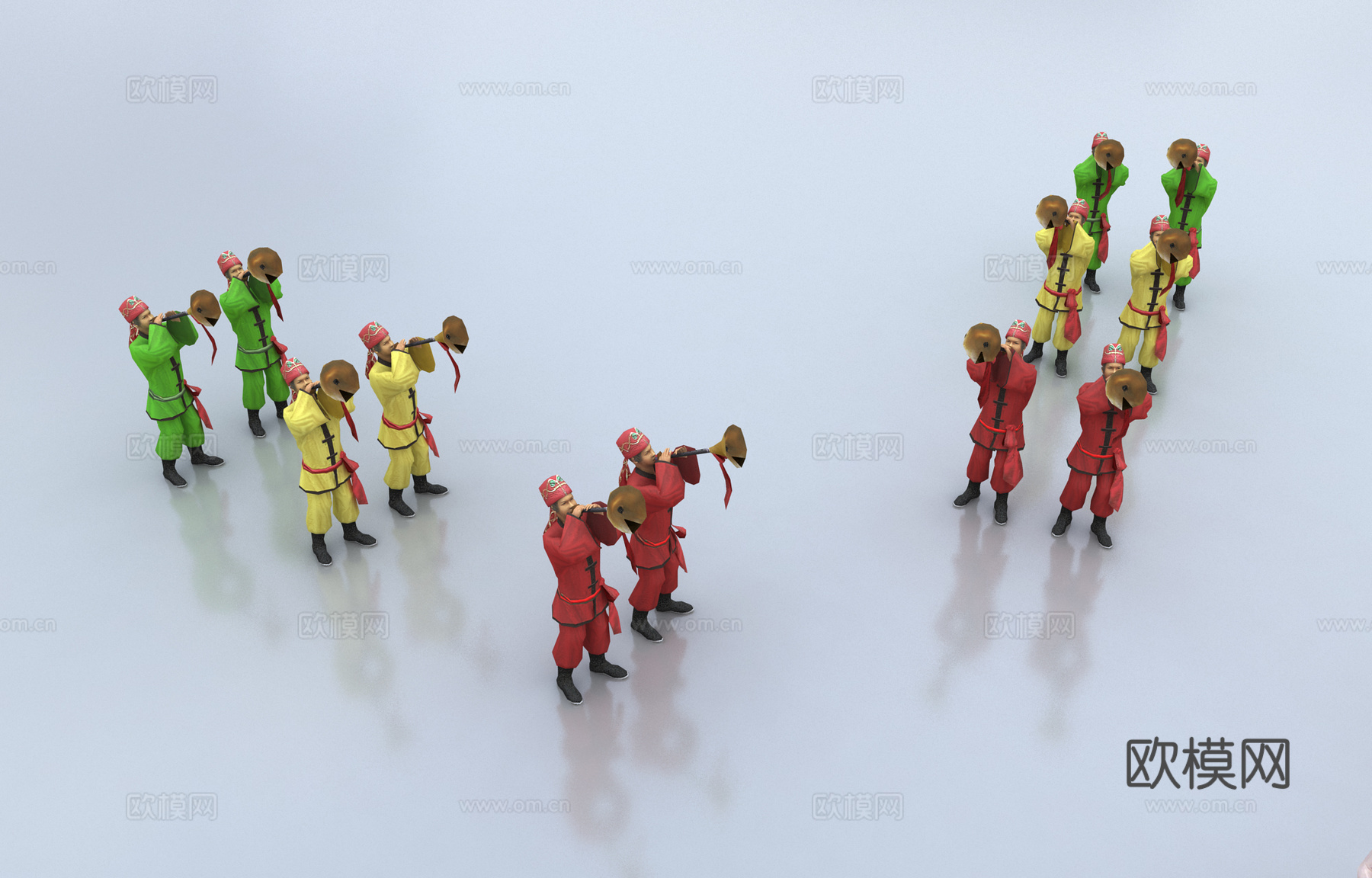 中式节日 舞龙人 表演人物3d模型下载（渲染图2）