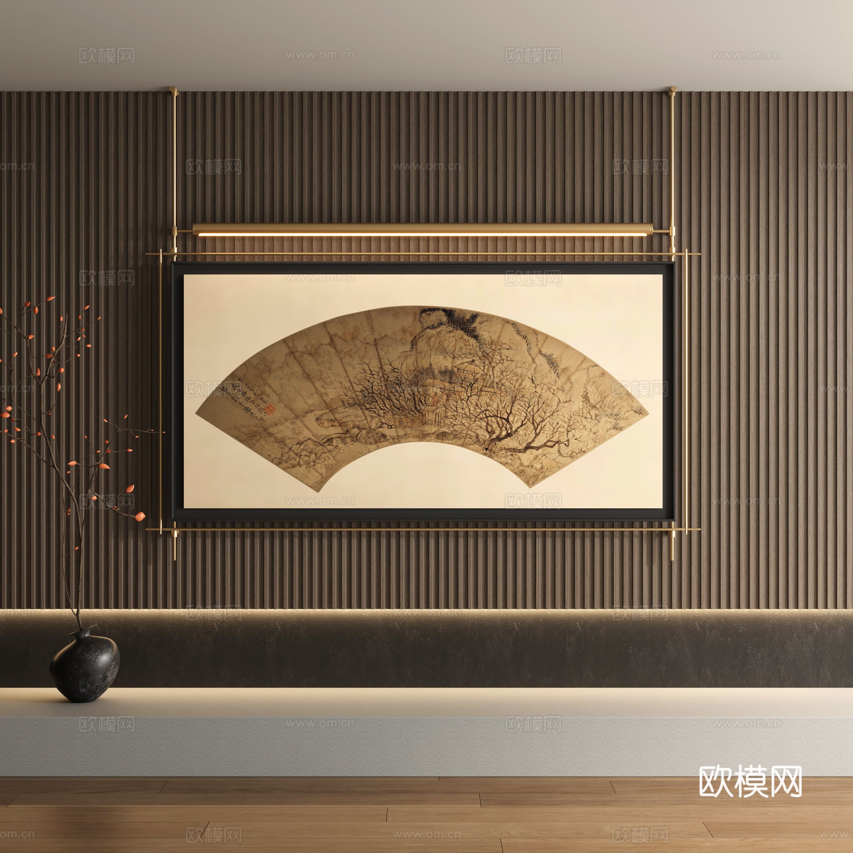 新中式金属杆挂画 古画 装饰画3d模型