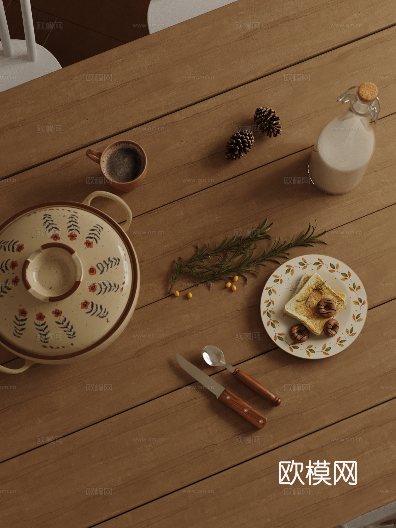 现代餐具 刀叉 早餐美食3d模型下载