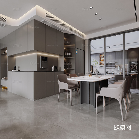 现代客餐厅3d模型下载(渲染图3)
