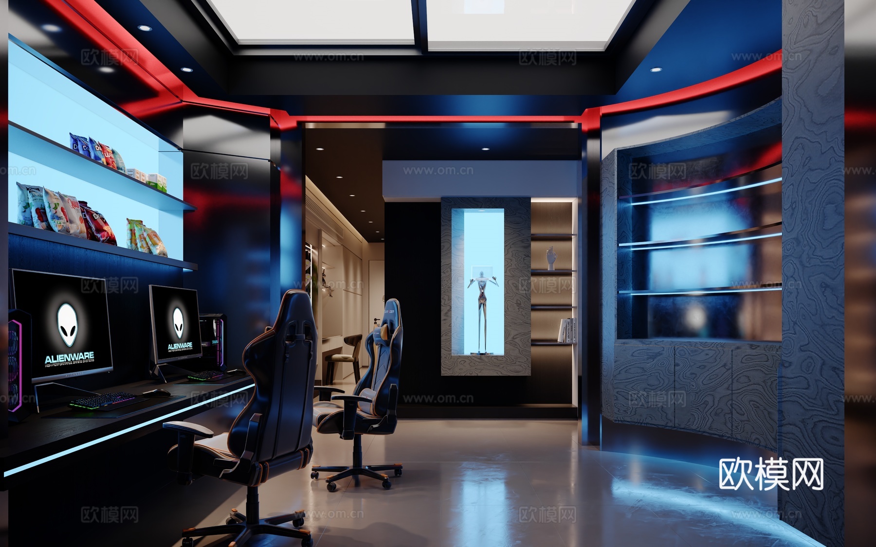 现代娱乐室 电竞房su模型下载（渲染图2）