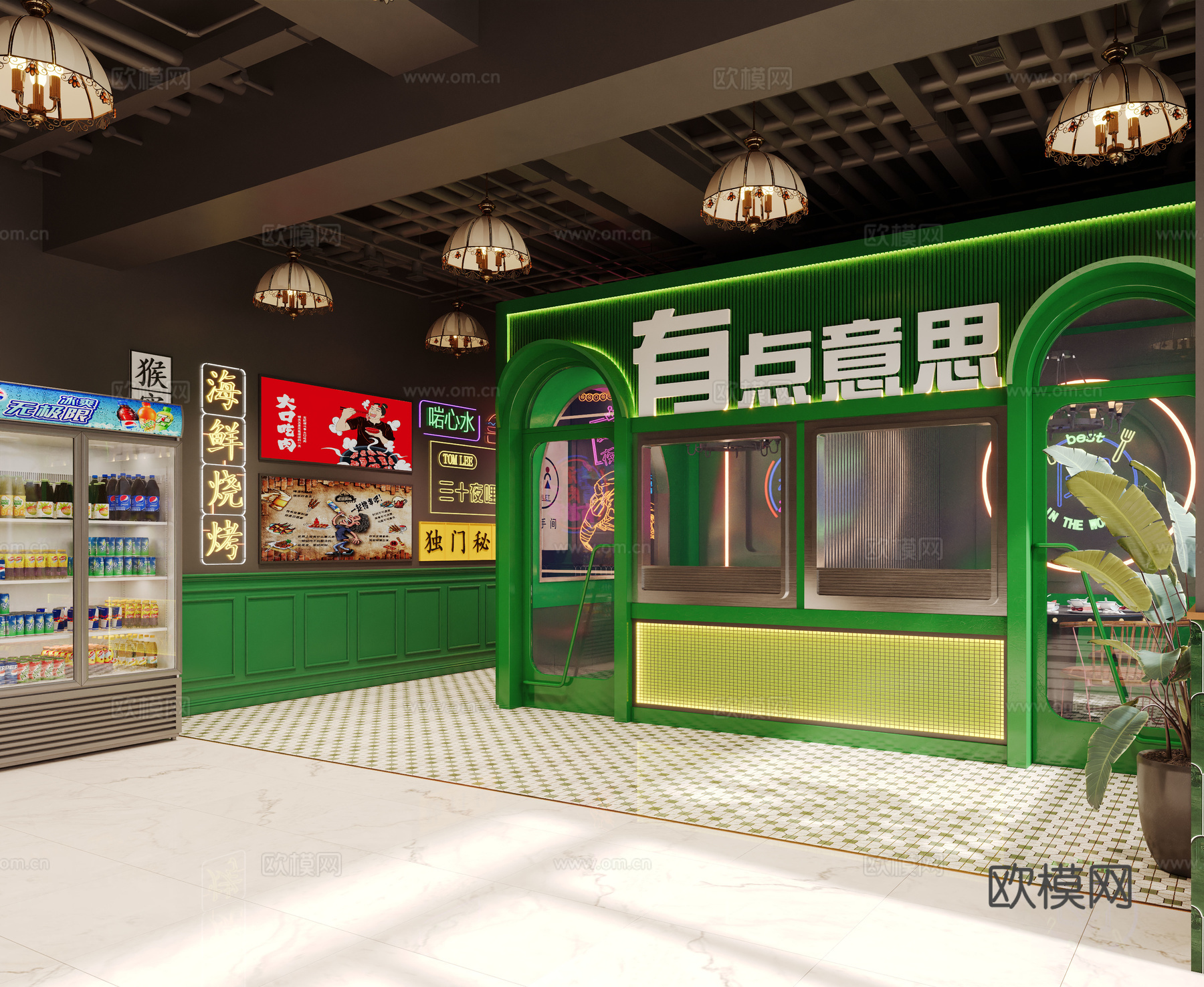 工业风烧烤店包厢3d模型