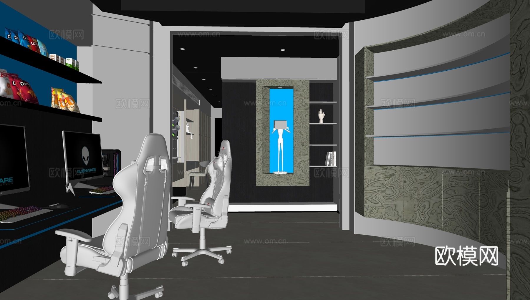 现代娱乐室 电竞房su模型下载（渲染图1）