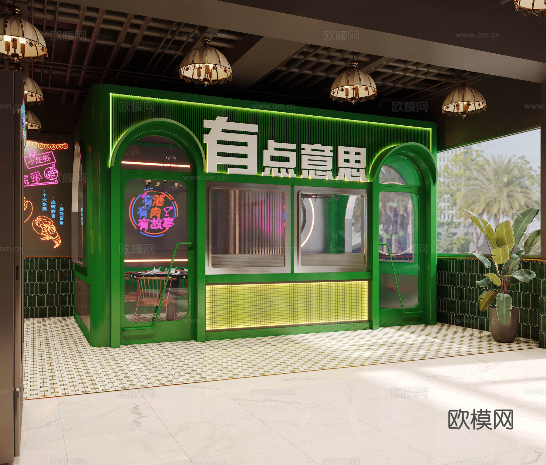 工业风烧烤店包厢3d模型