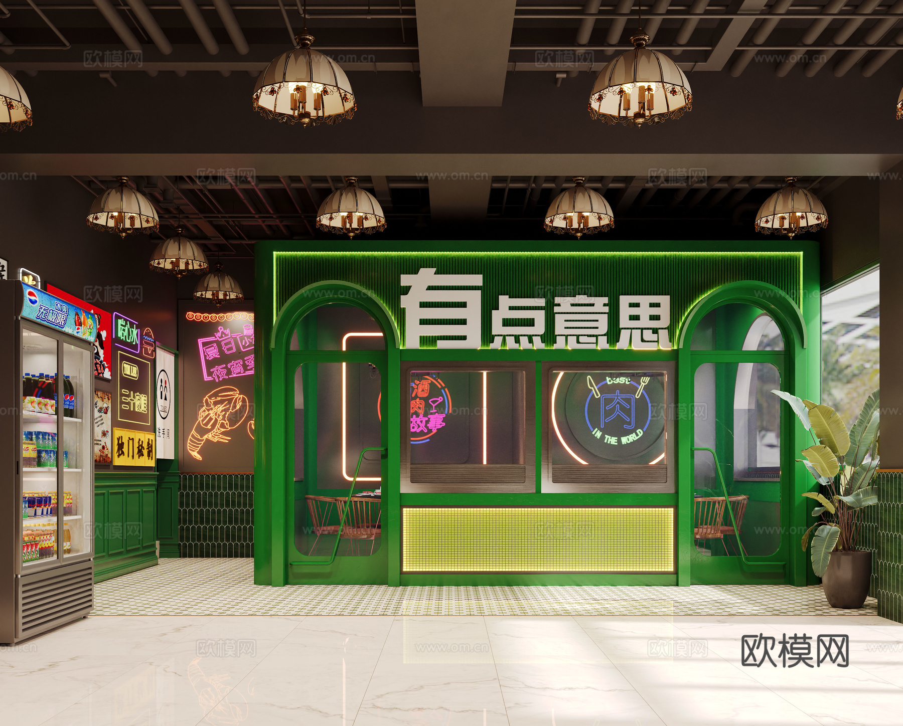 工业风烧烤店包厢3d模型